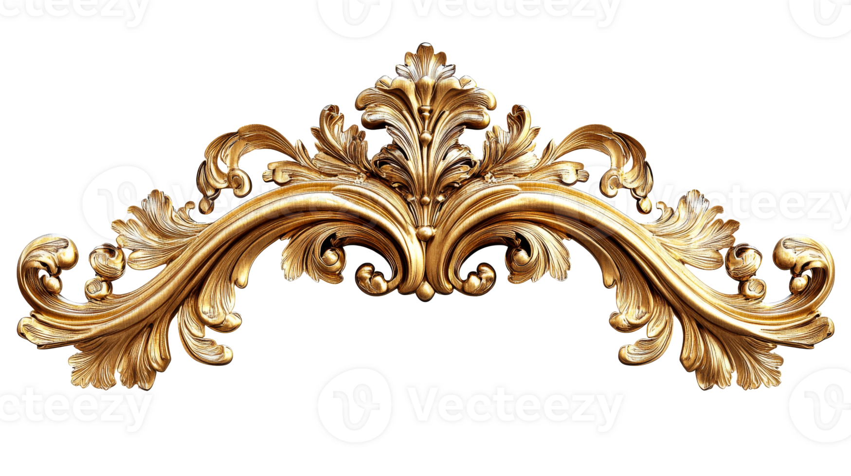 Golden baroque ornate scroll, cut out transparent png
