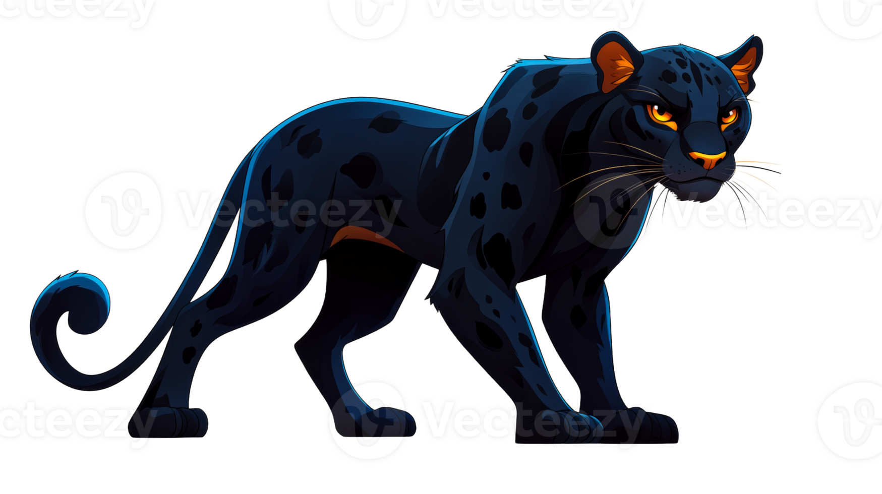 Predatory black panther standing, cut out transparent png