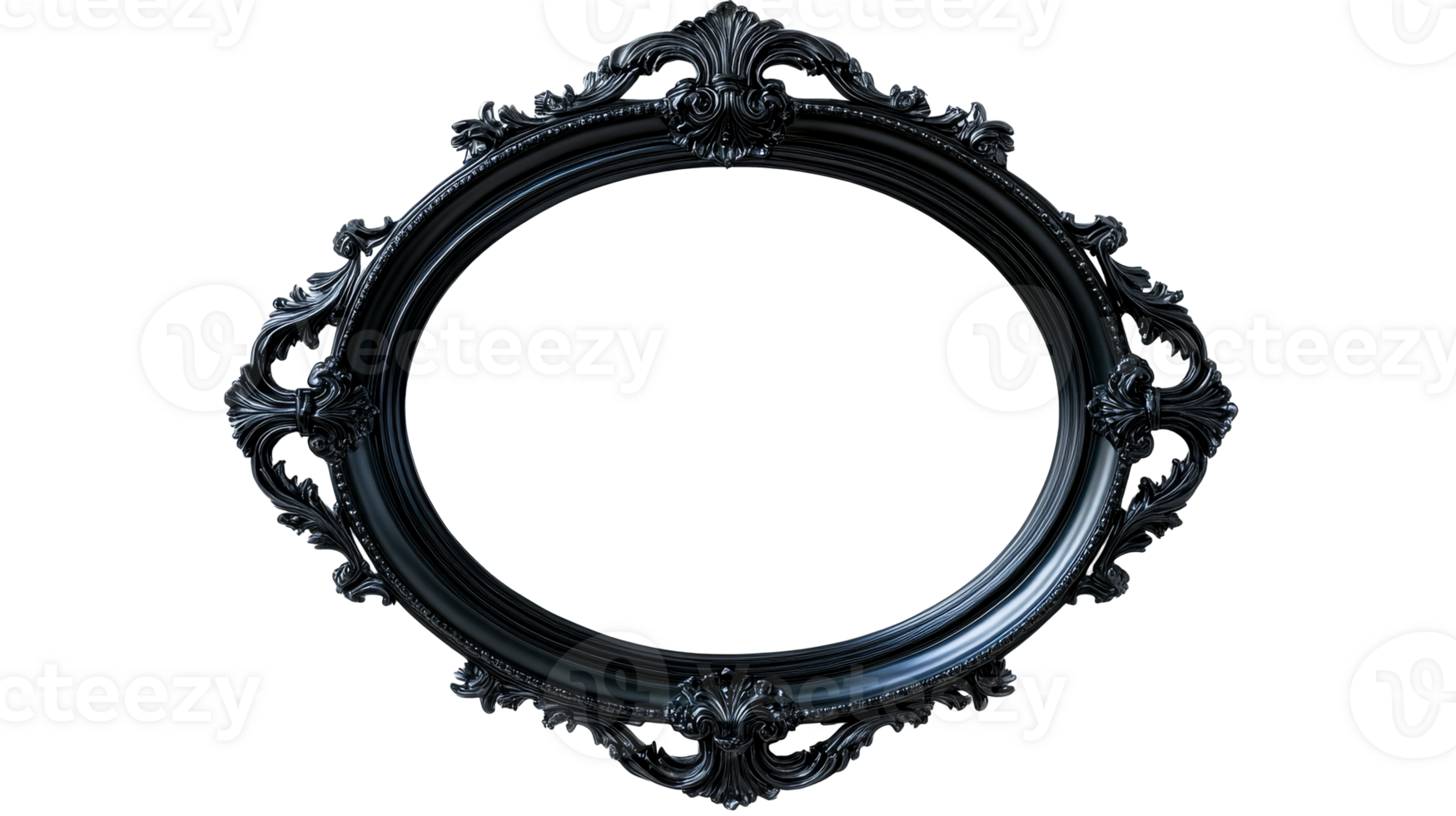 Ornate Black Frame with Round Opening, cut out transparent png
