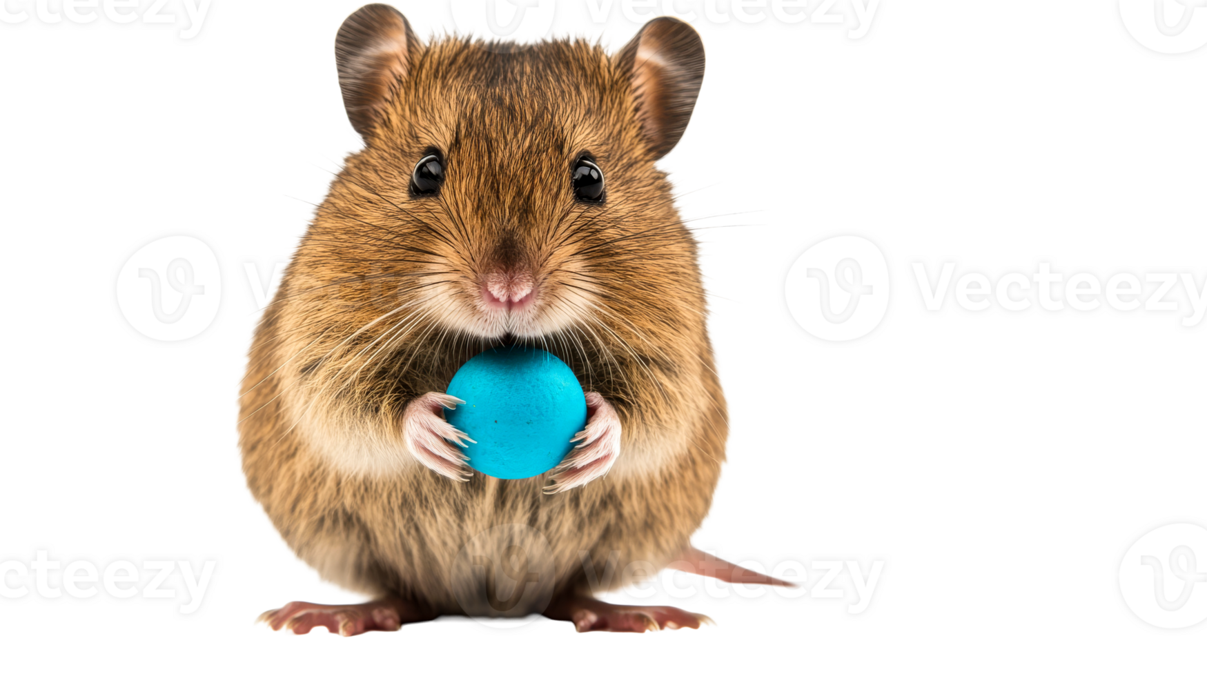 Cute small rodent holding a blue ball in paws png