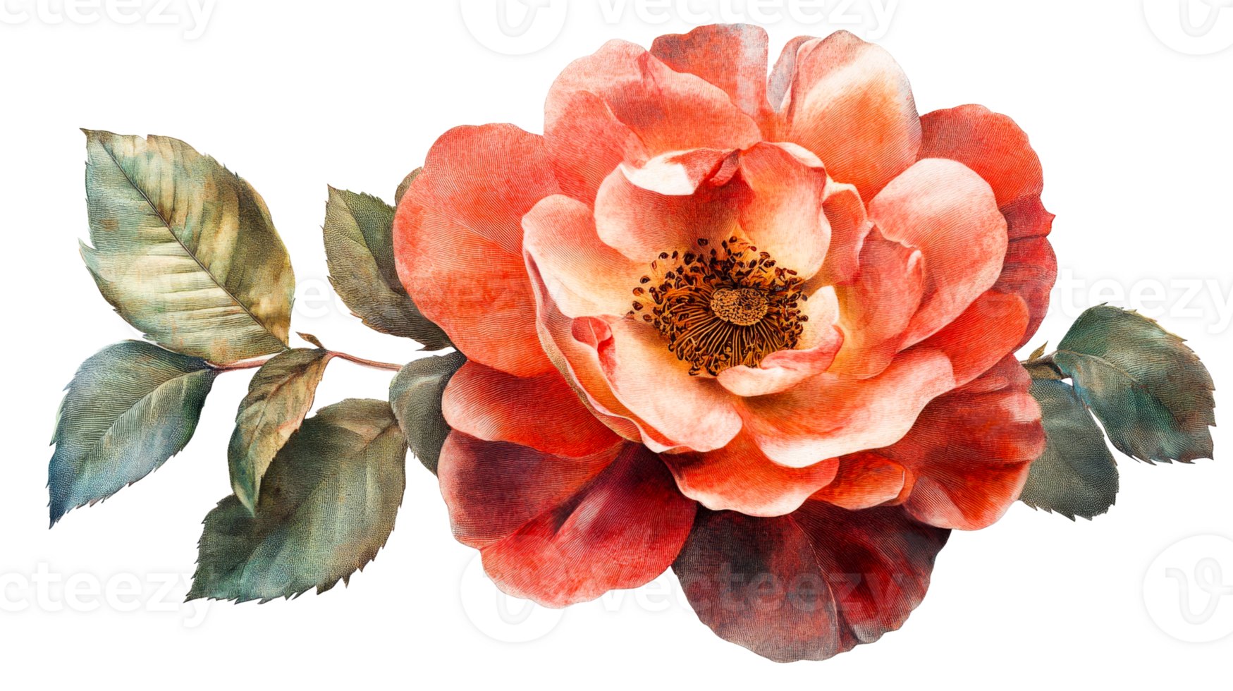 Vibrant rose flower with colorful leaves png