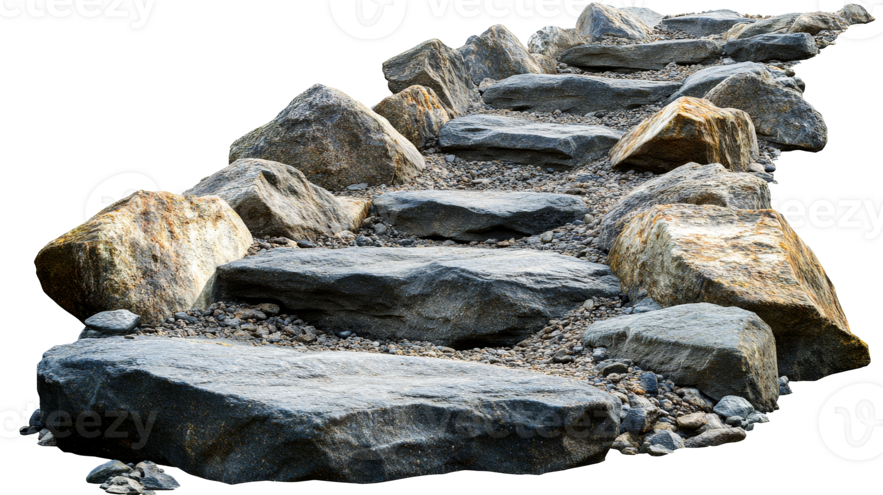Natural stone pathway with large rocks and gravel png