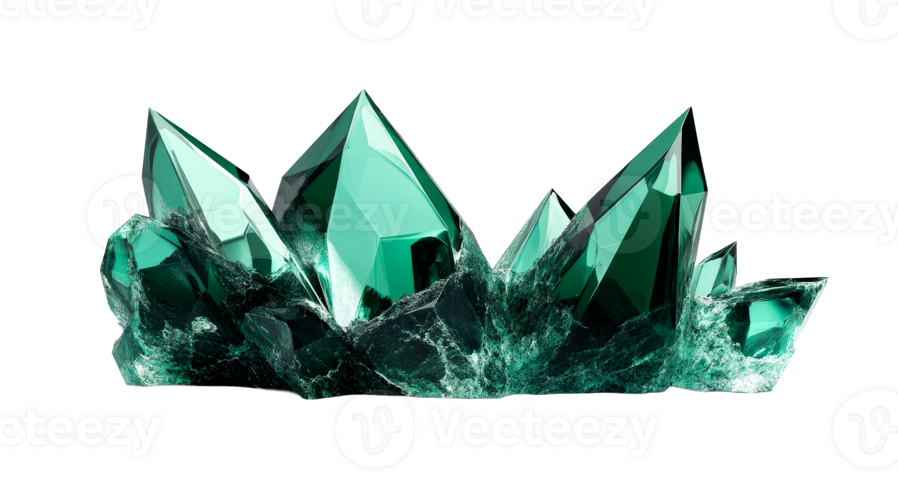 Emerald crystal cluster, clear background png