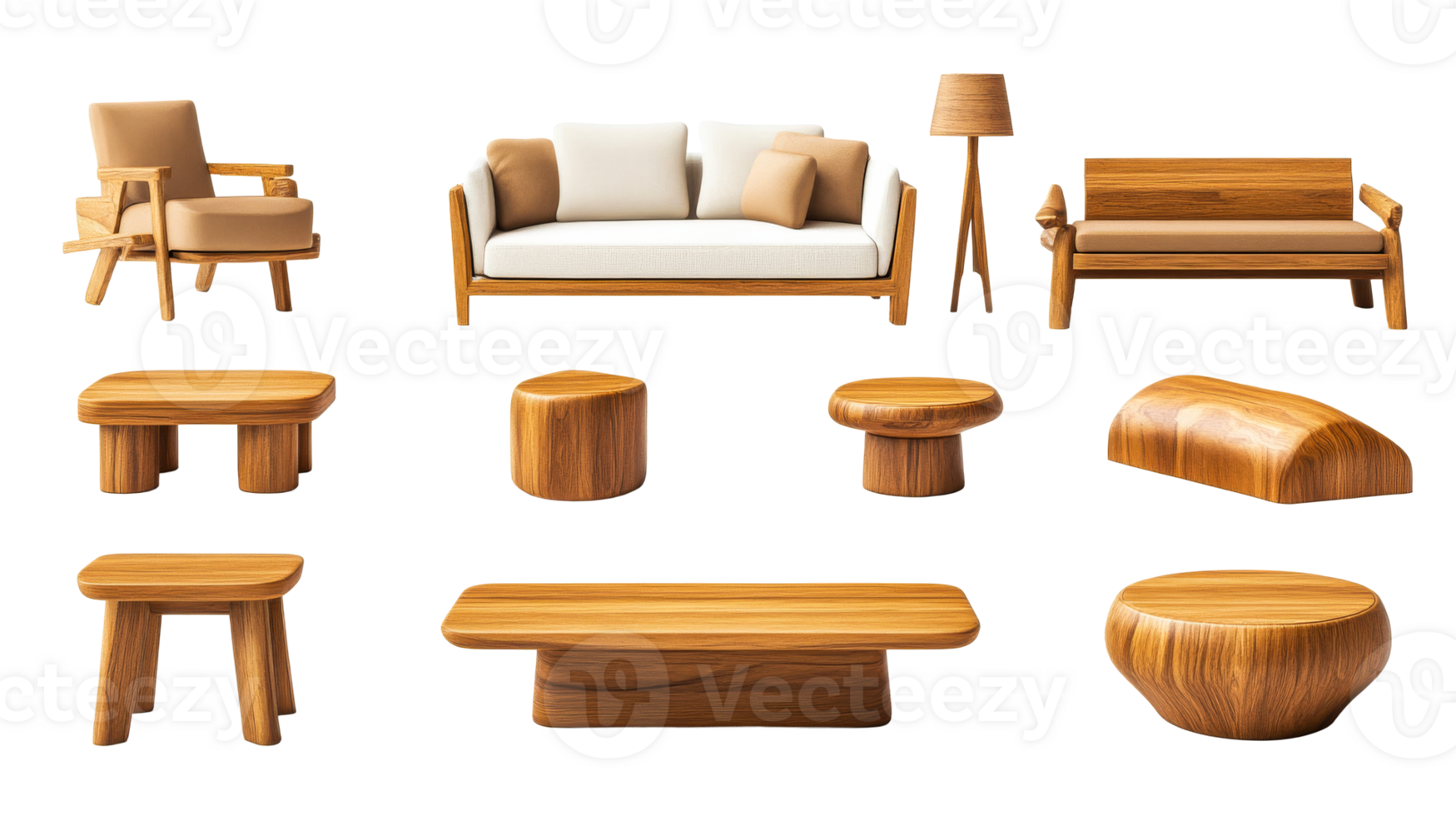Minimalist modern wooden furniture collection png