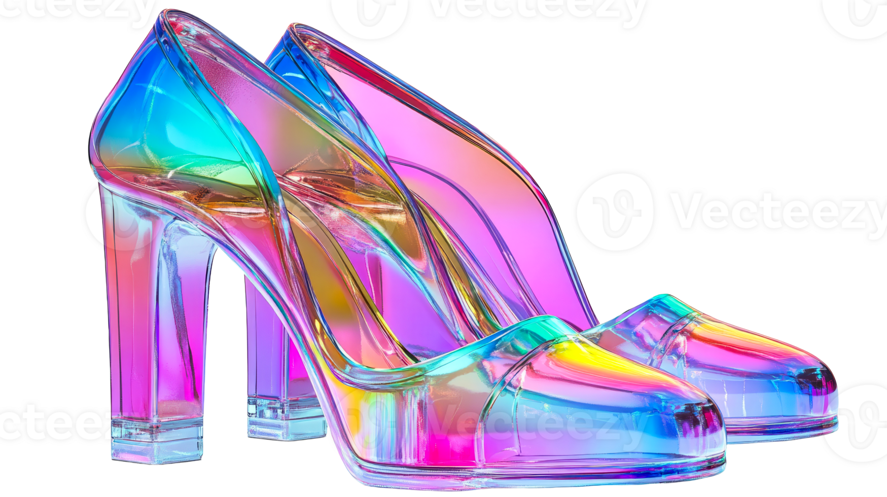 Vibrant clear high heels on white png