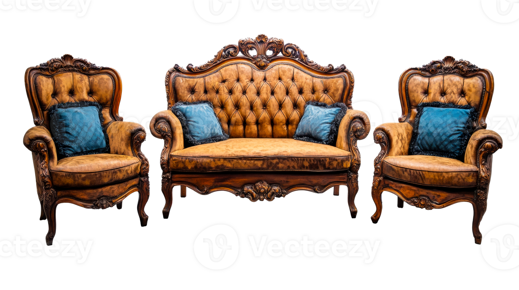Luxurious vintage furniture set with tufted design png