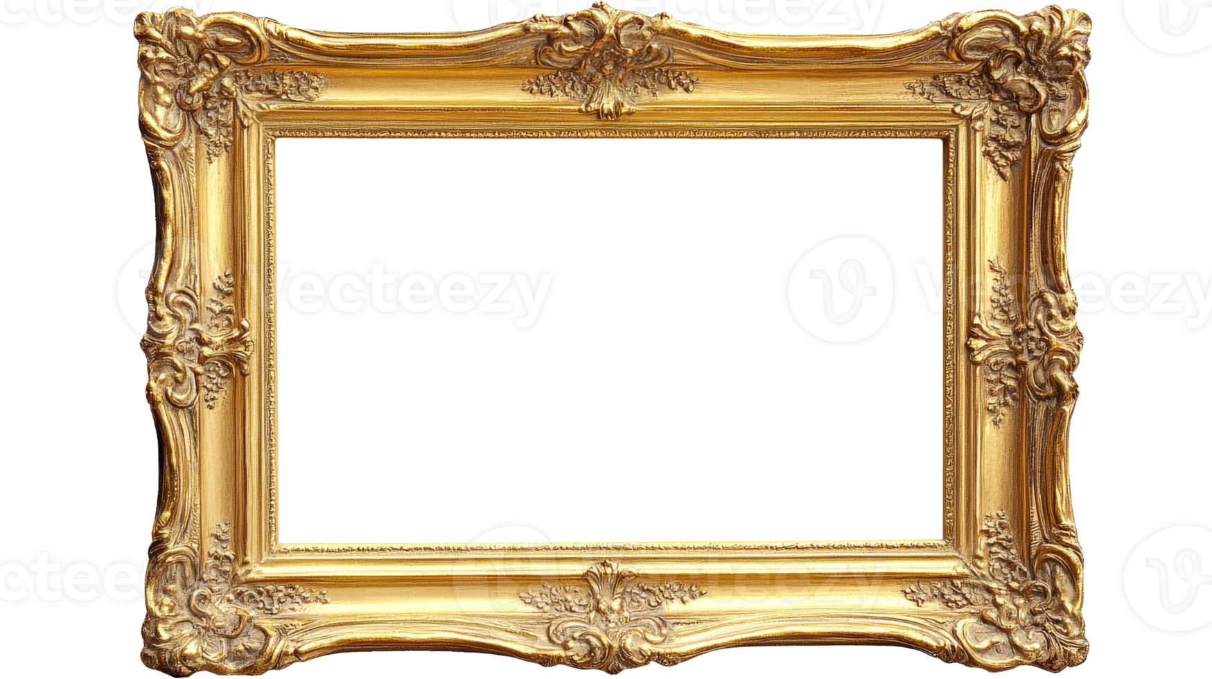 Golden ornate frame with transparent background png