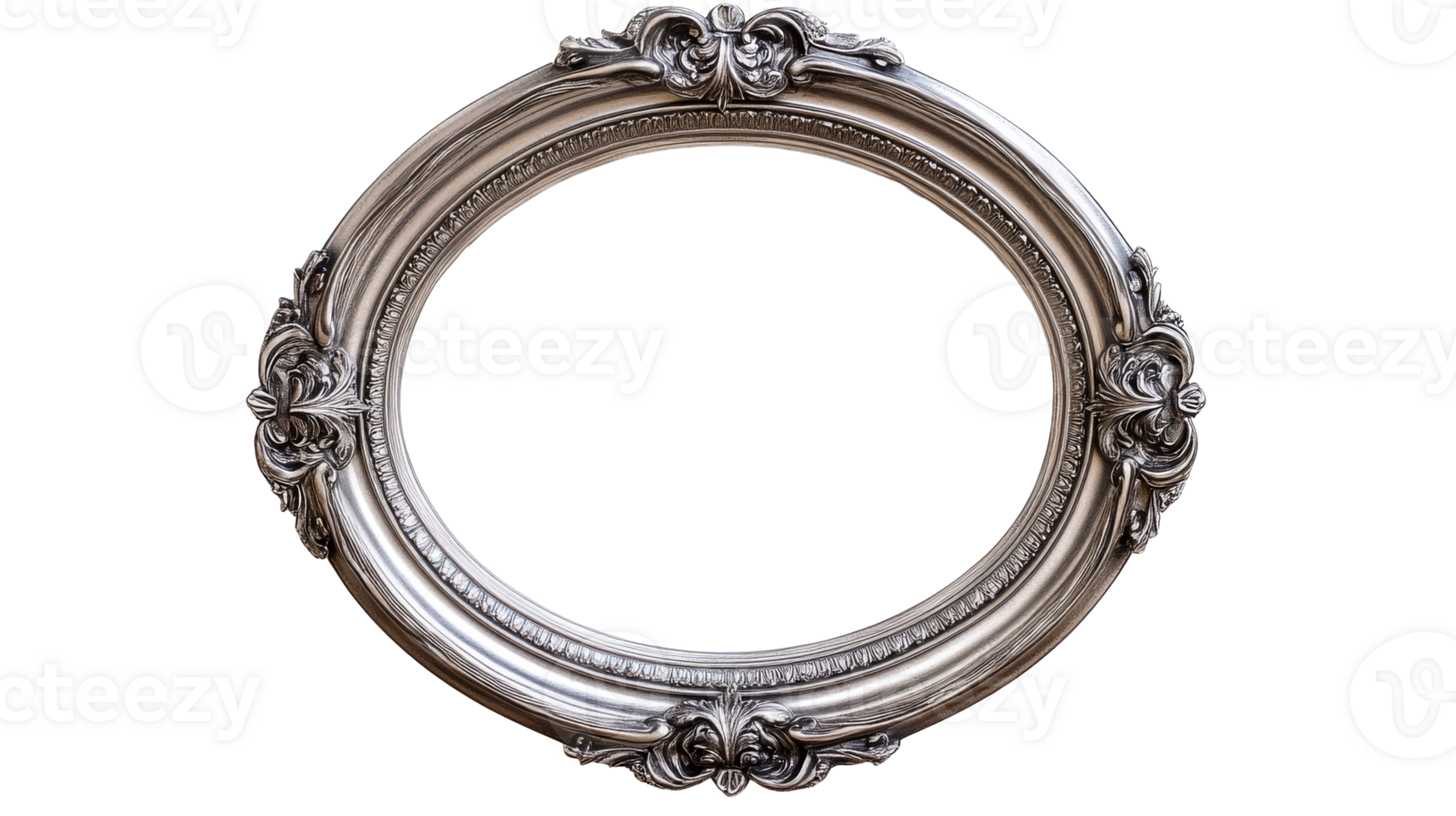 Ornate silver oval frame with intricate design png