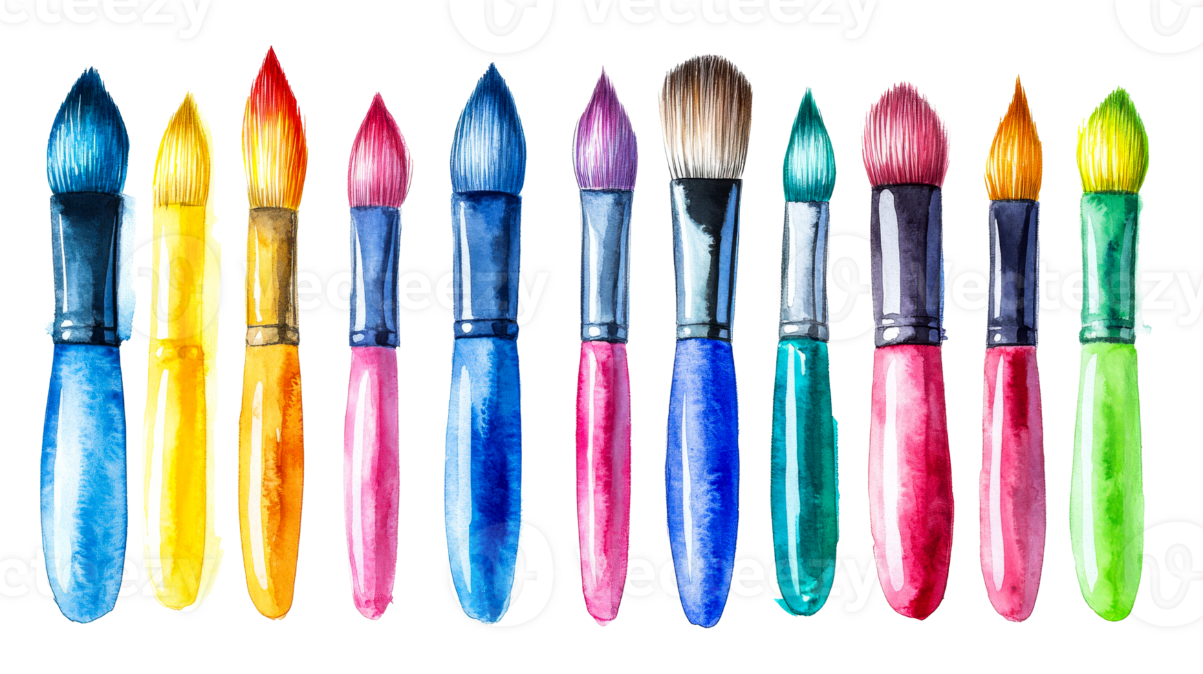 Colorful art brushes lined up in a row png
