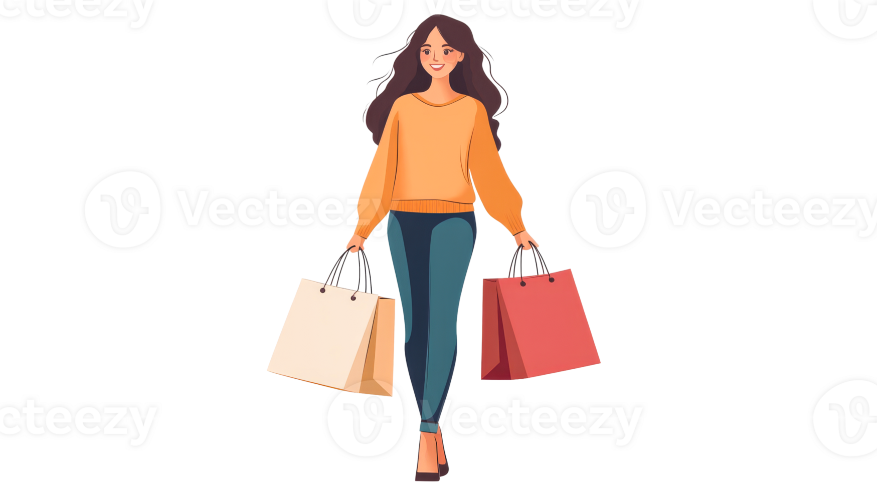 Smiling woman with shopping bags png