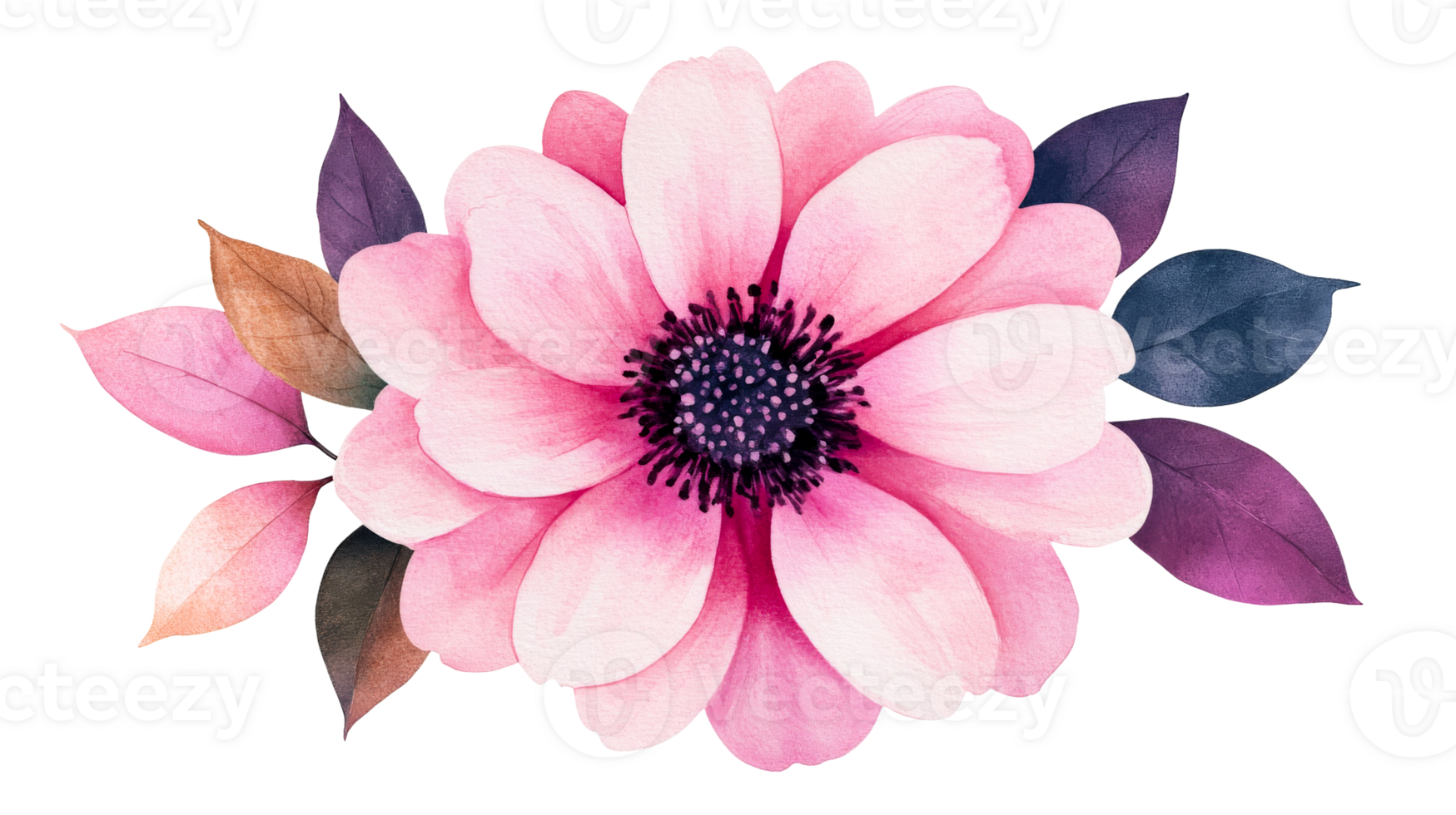 Beautiful pink flower with leaves in soft colors png