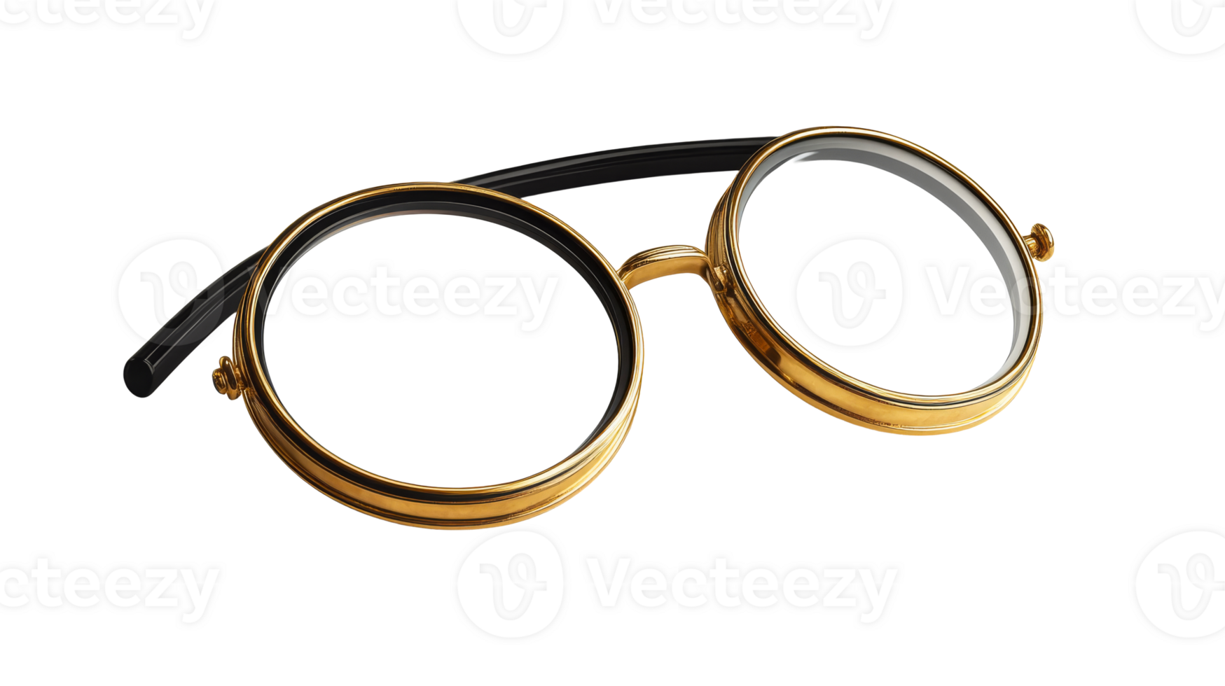 Round gold eyeglasses, isolated object, cut out transparent png