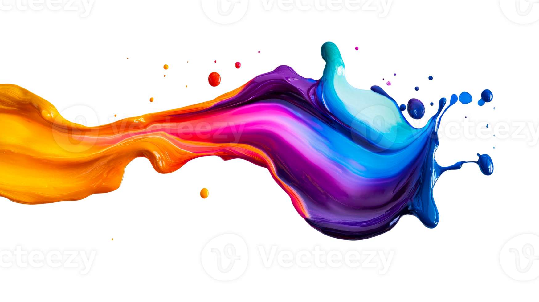 Multicolor liquid splash on dark, cut out transparent png
