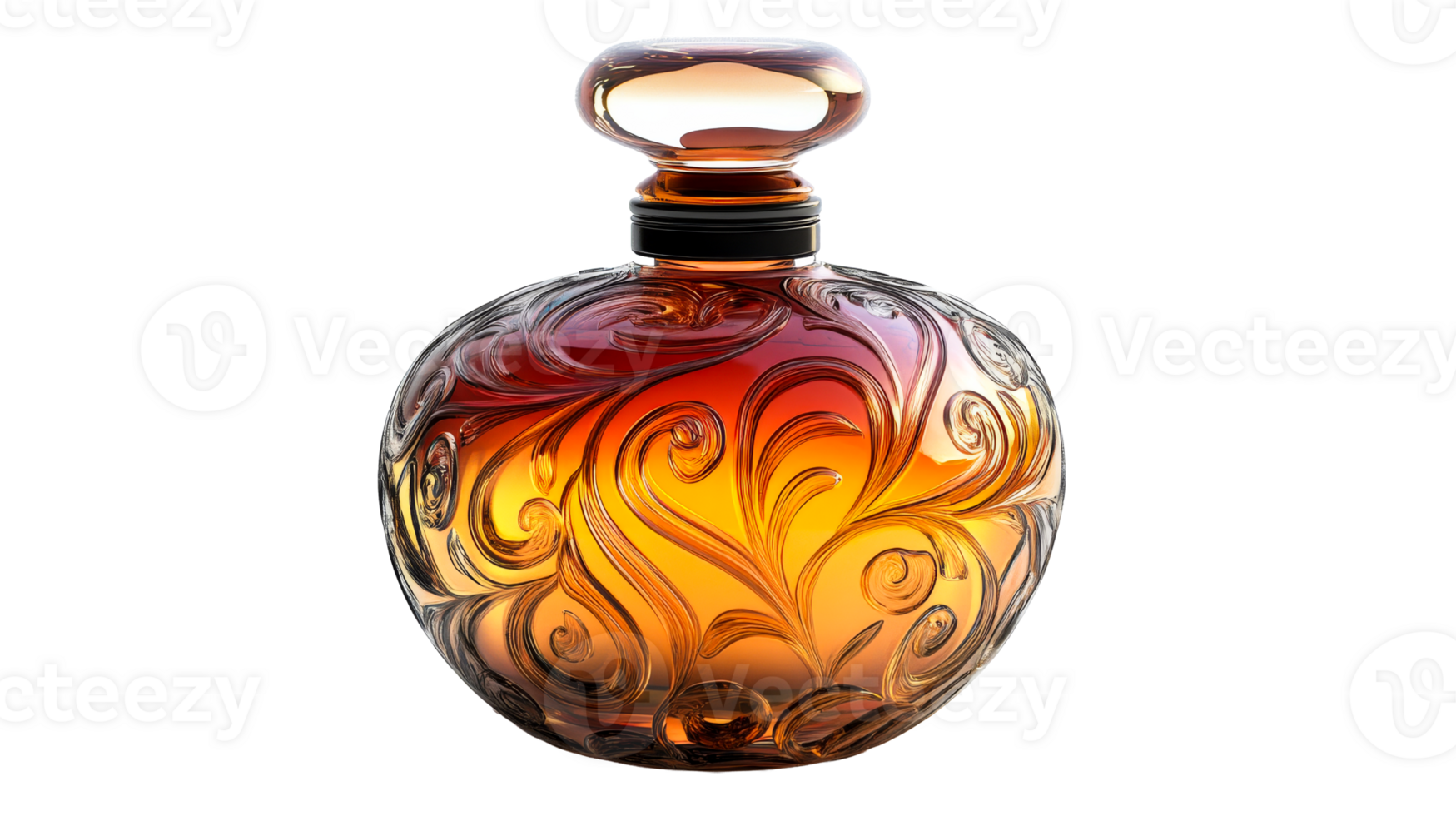 Engraved Glass Bottle with Stopper, cut out transparent png