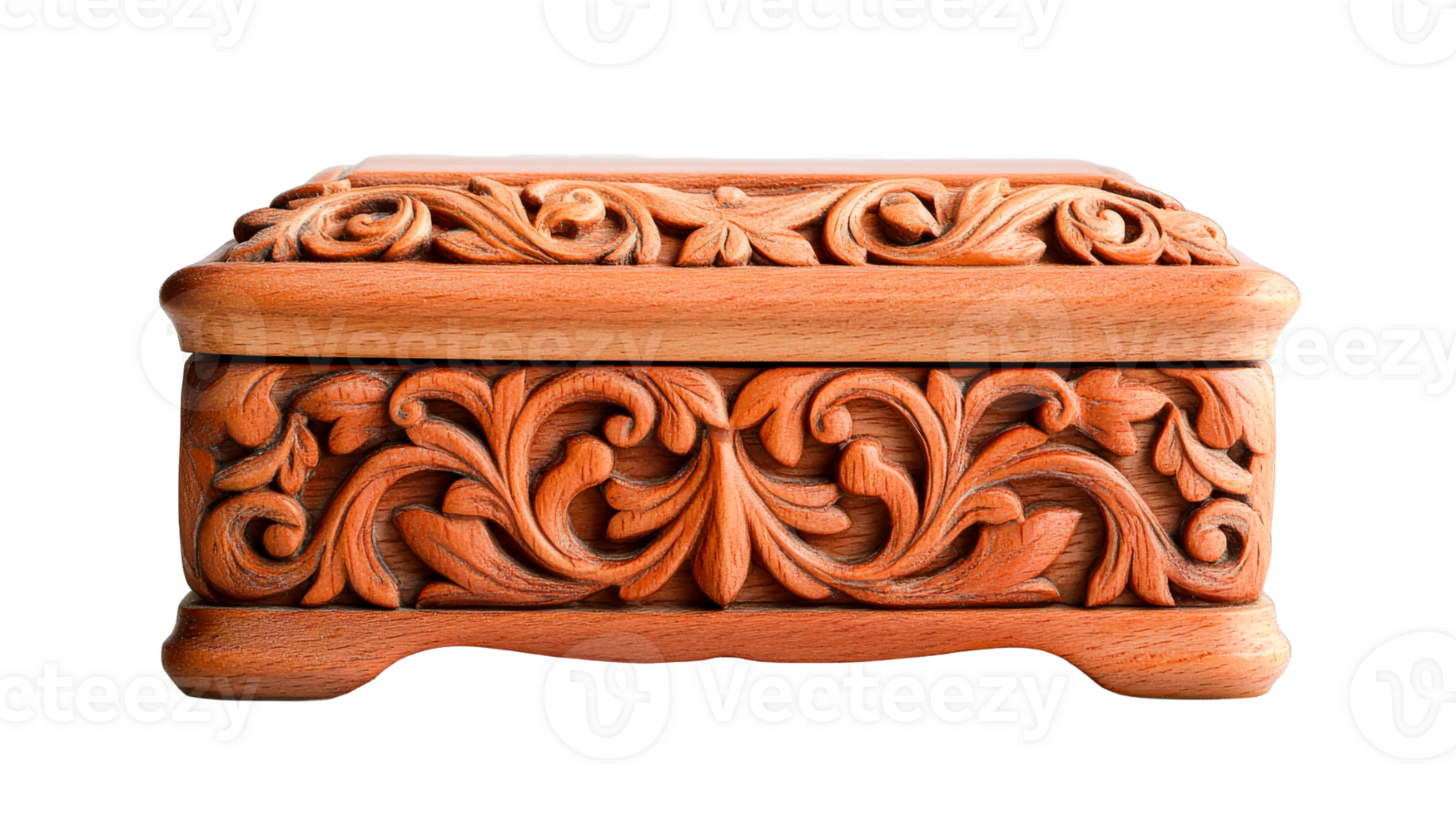 Carved wooden jewelry box, cut out transparent png