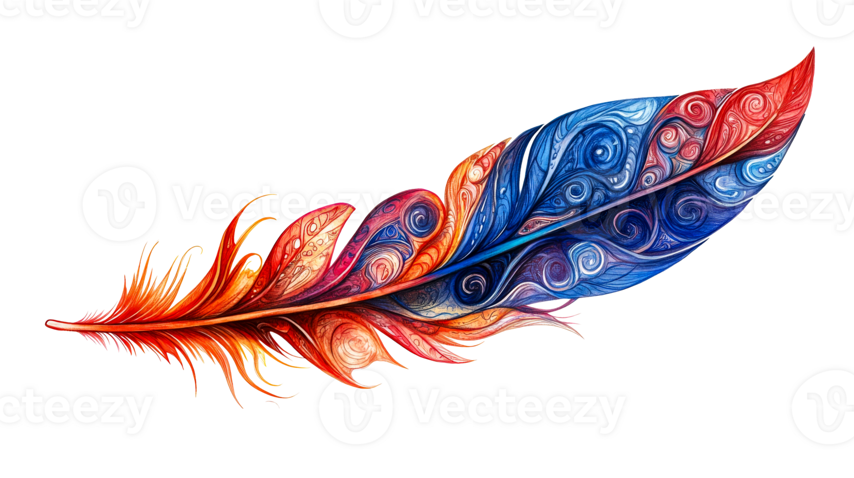 Vibrant multicolored feather, cut out transparent png