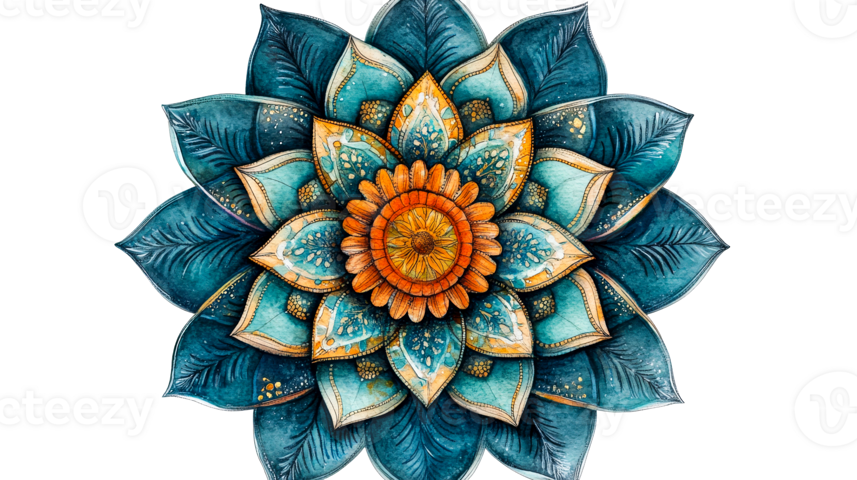 Floral watercolor mandala, cut out transparent png