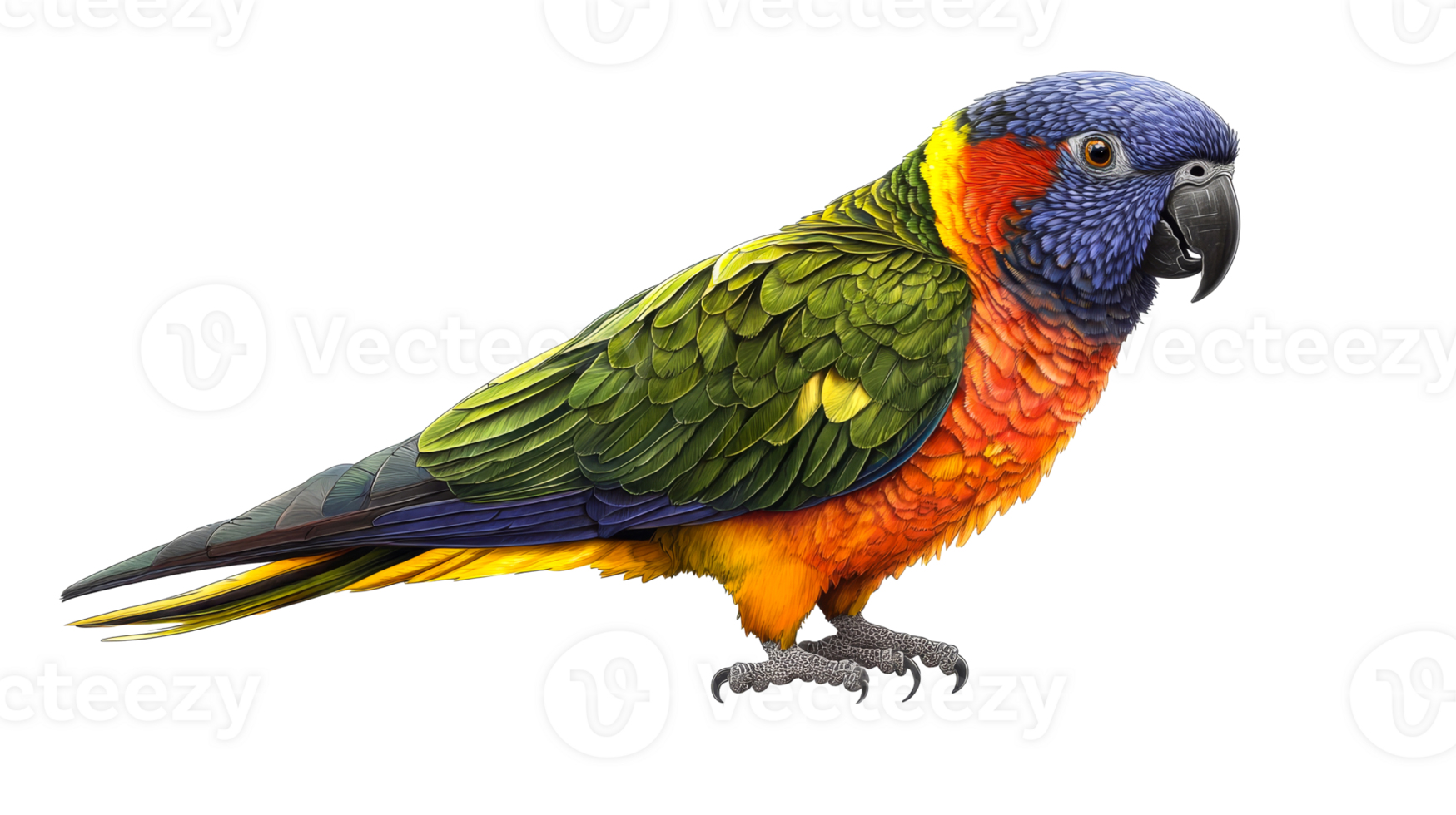 Colorful parrot standing isolated, cut out transparent png