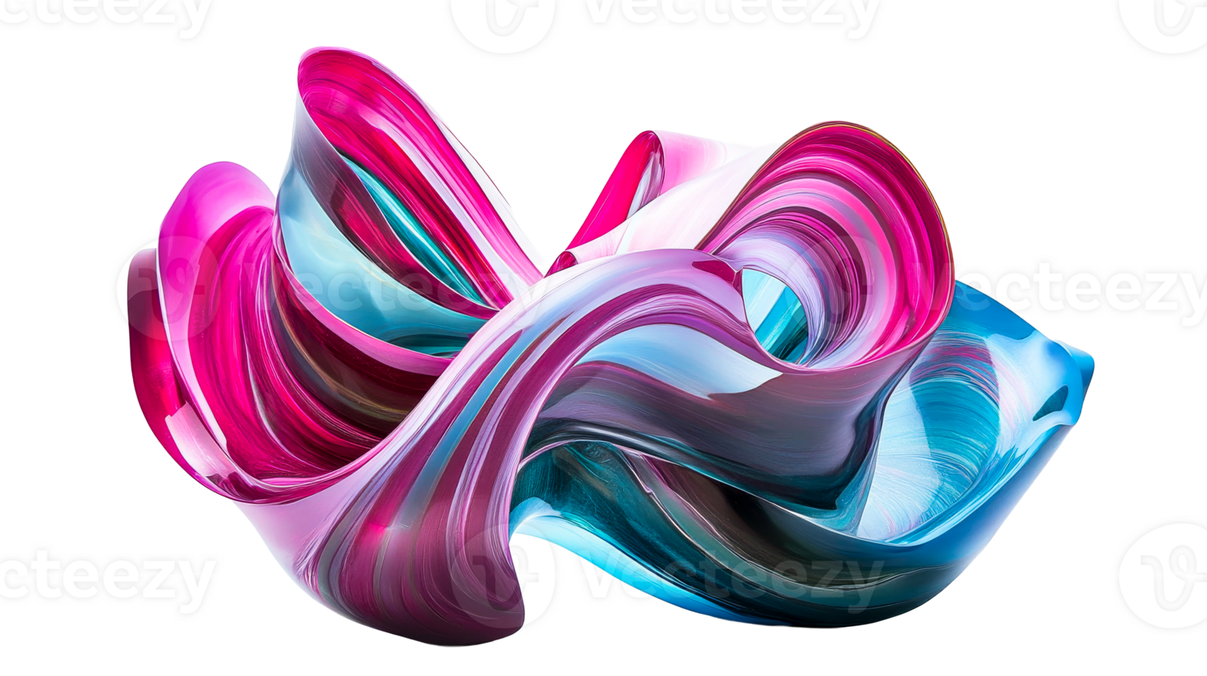 Pink blue wavy abstract flow shape, cut out transparent png