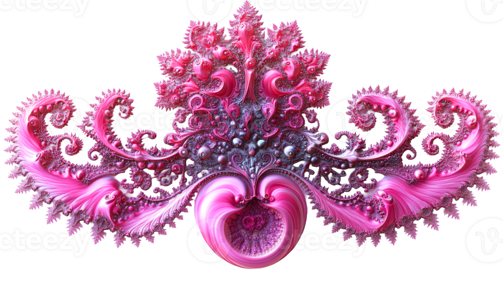 Pink fractal symmetrical ornament, cut out transparent png