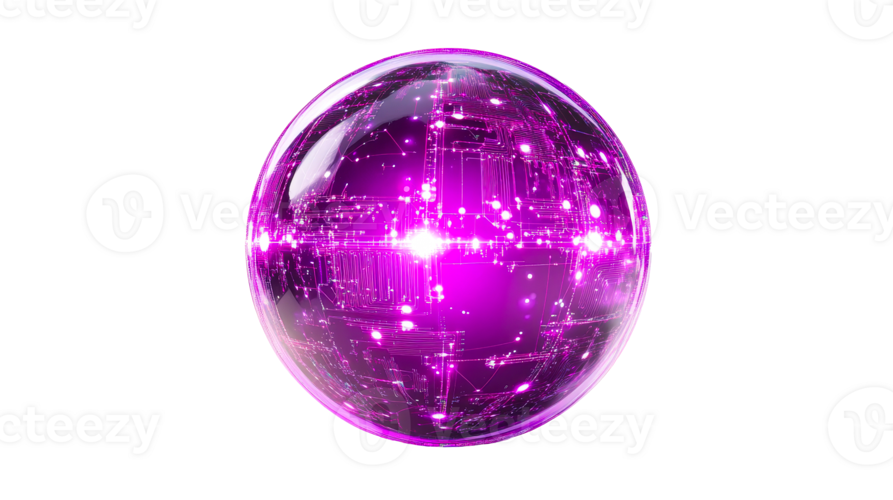 Purple circuit sphere, cut out transparent png