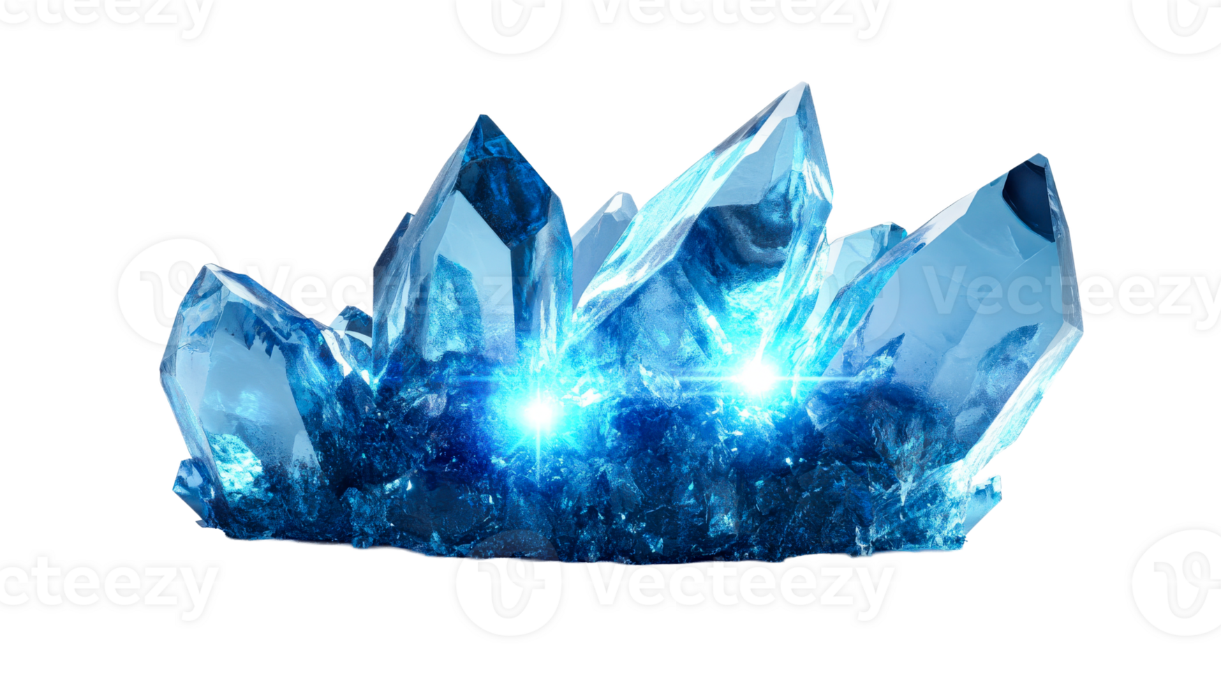 Blue crystal formation with light effects, cut out transparent png