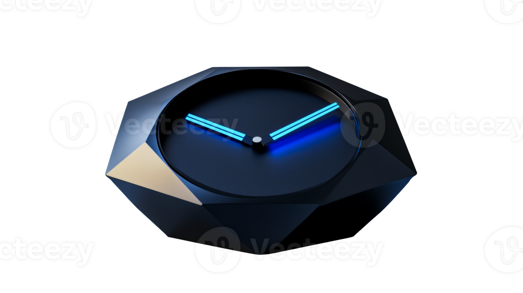 Modern dark polygonal clock, cut out transparent png
