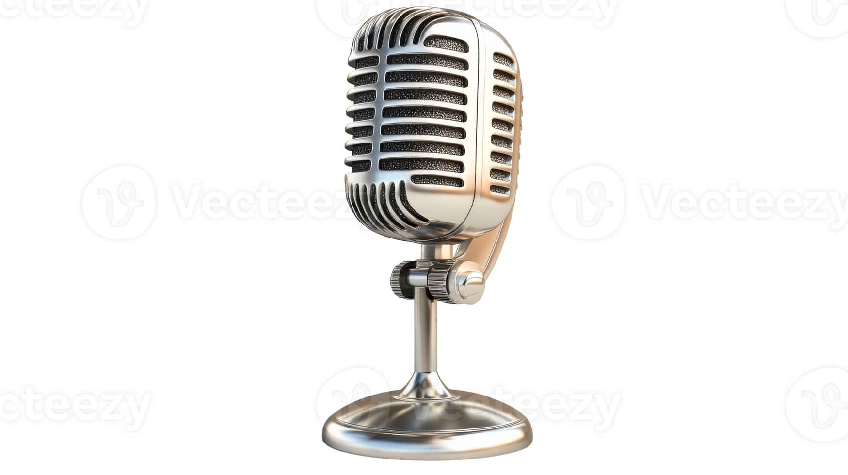Silver vintage microphone isolated, cut out transparent png