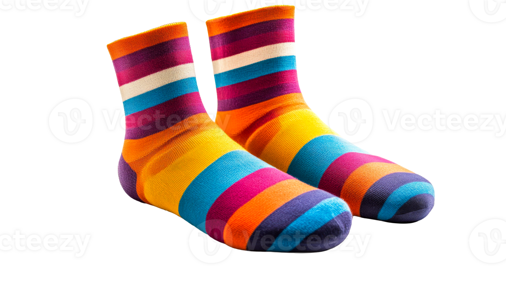 Pair of colorful striped socks, cut out transparent png