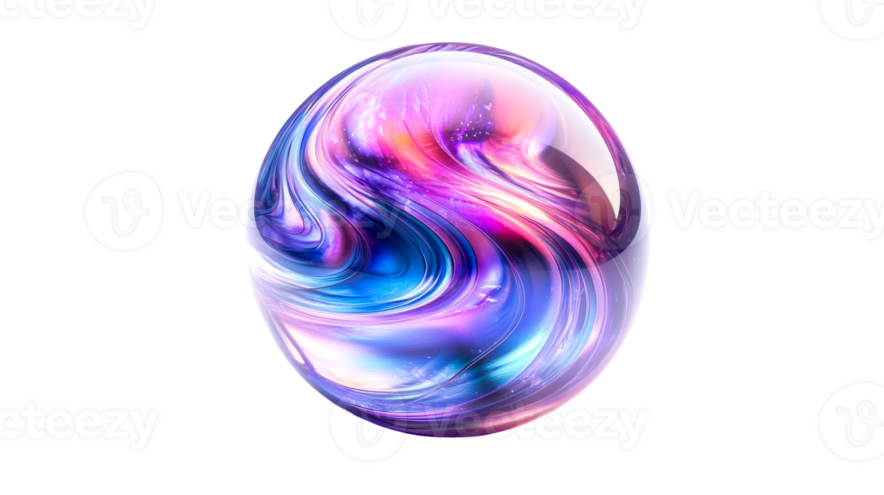 Glassy orb with swirling colors, cut out transparent png
