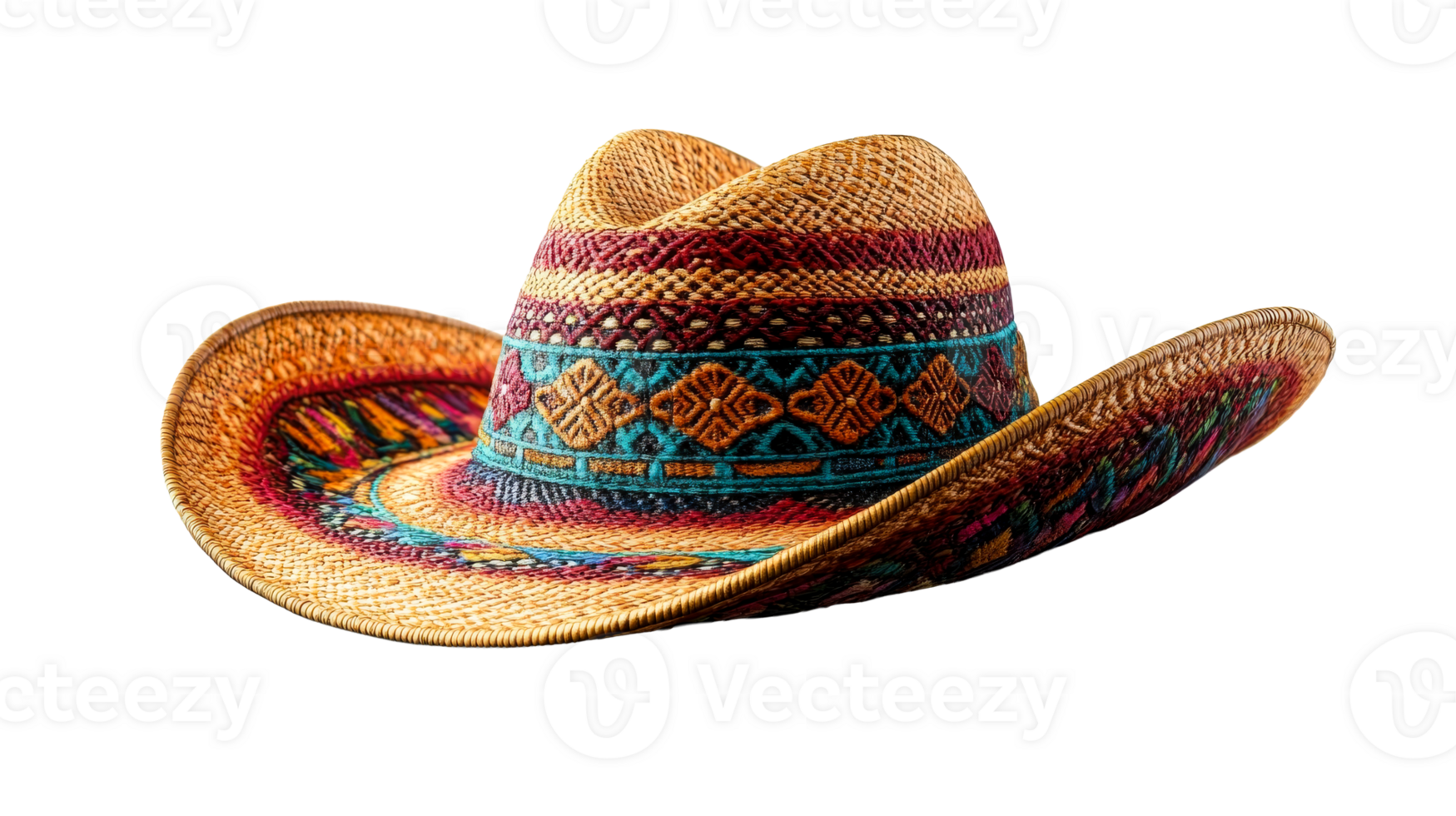 Woven straw colorful hat, cut out transparent png