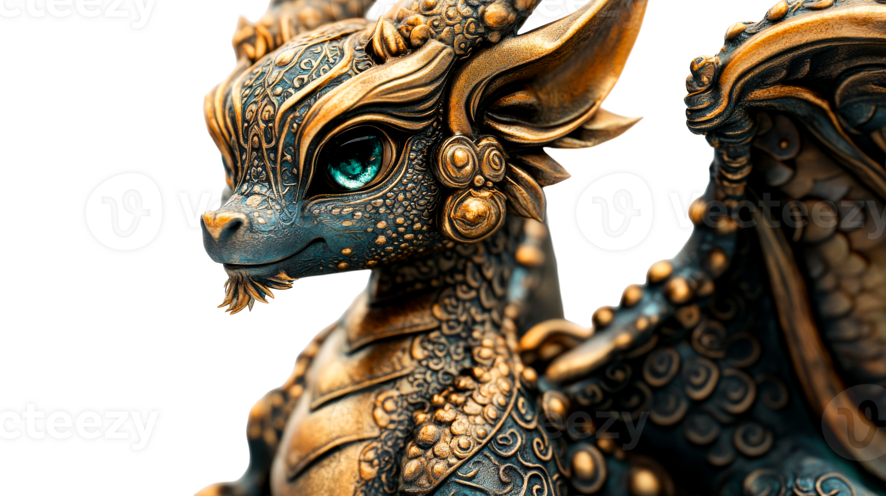 Dragon bronze detailed sculpture, cut out transparent png