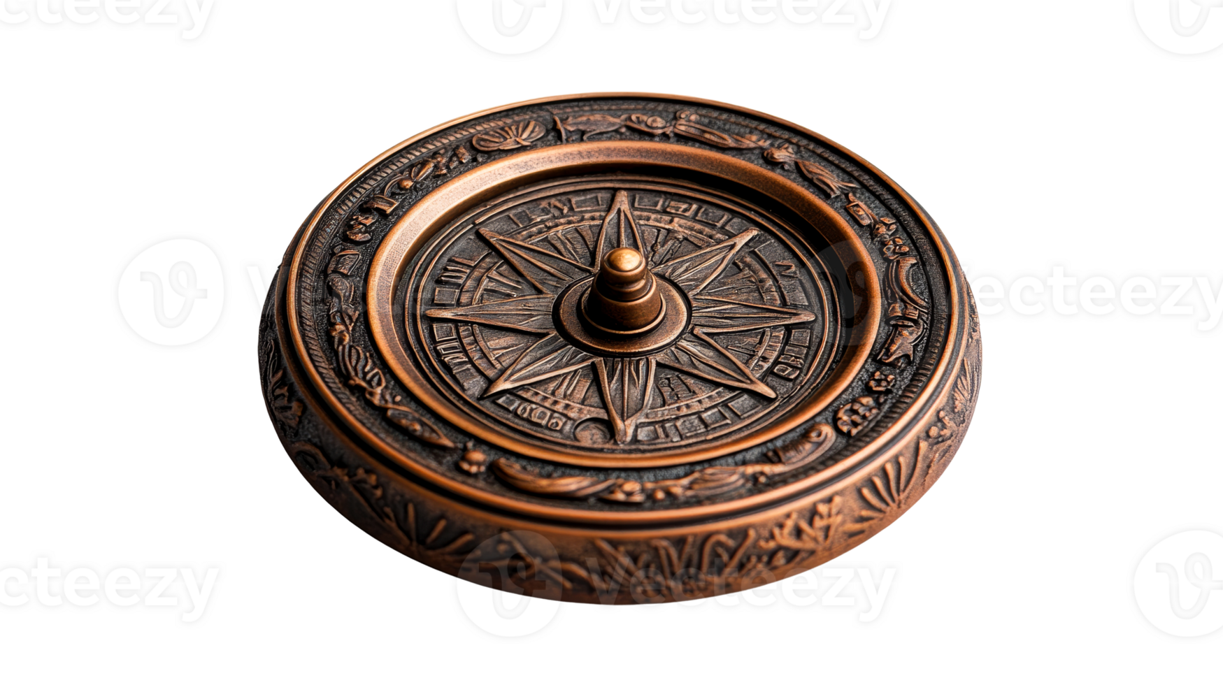 Ornate metal compass rose, cut out transparent png