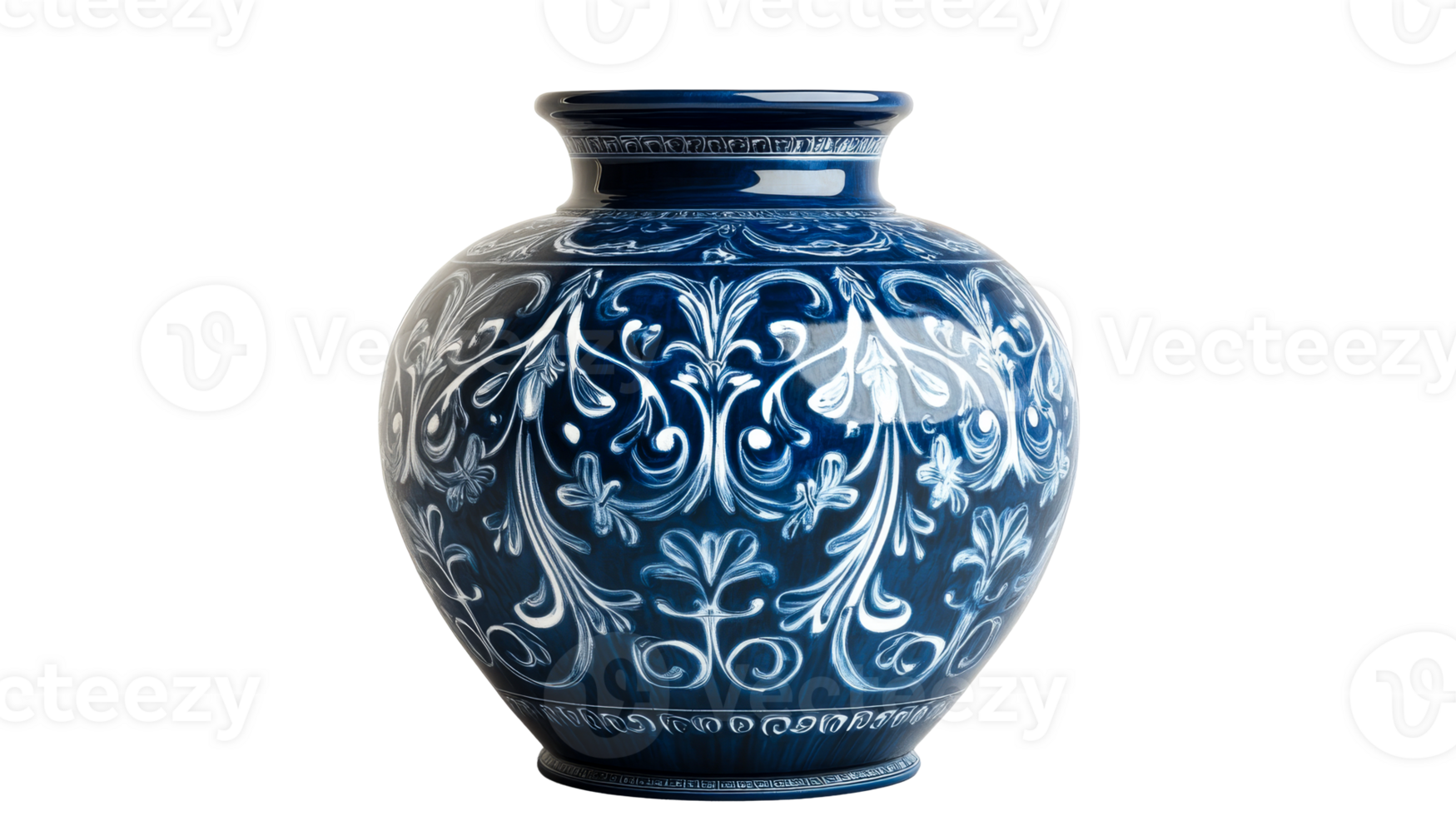 Vase with floral ornament, cut out transparent png