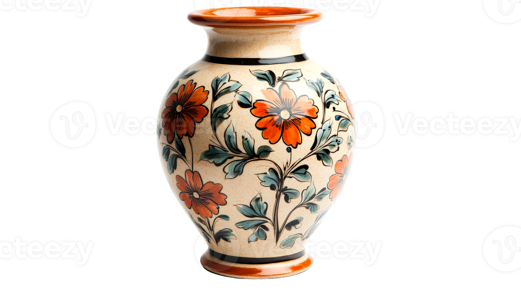 Ceramic floral vase, isolated, cut out transparent png