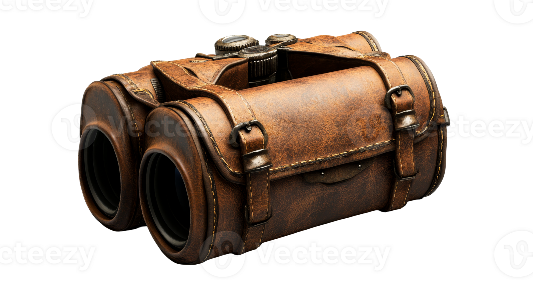 Vintage leather binoculars, cut out transparent png