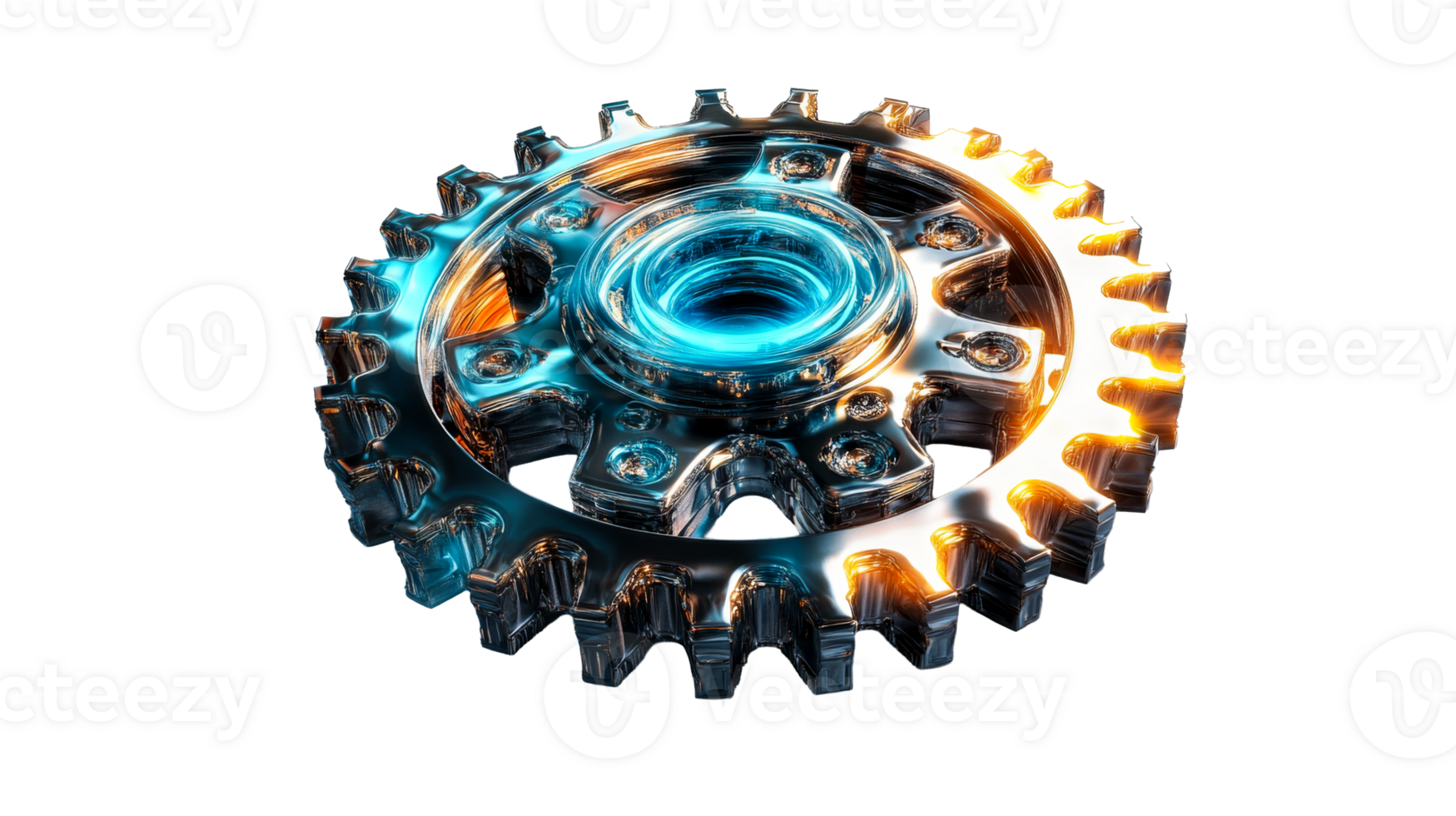 Mechanical cogwheel engineering device, cut out transparent png