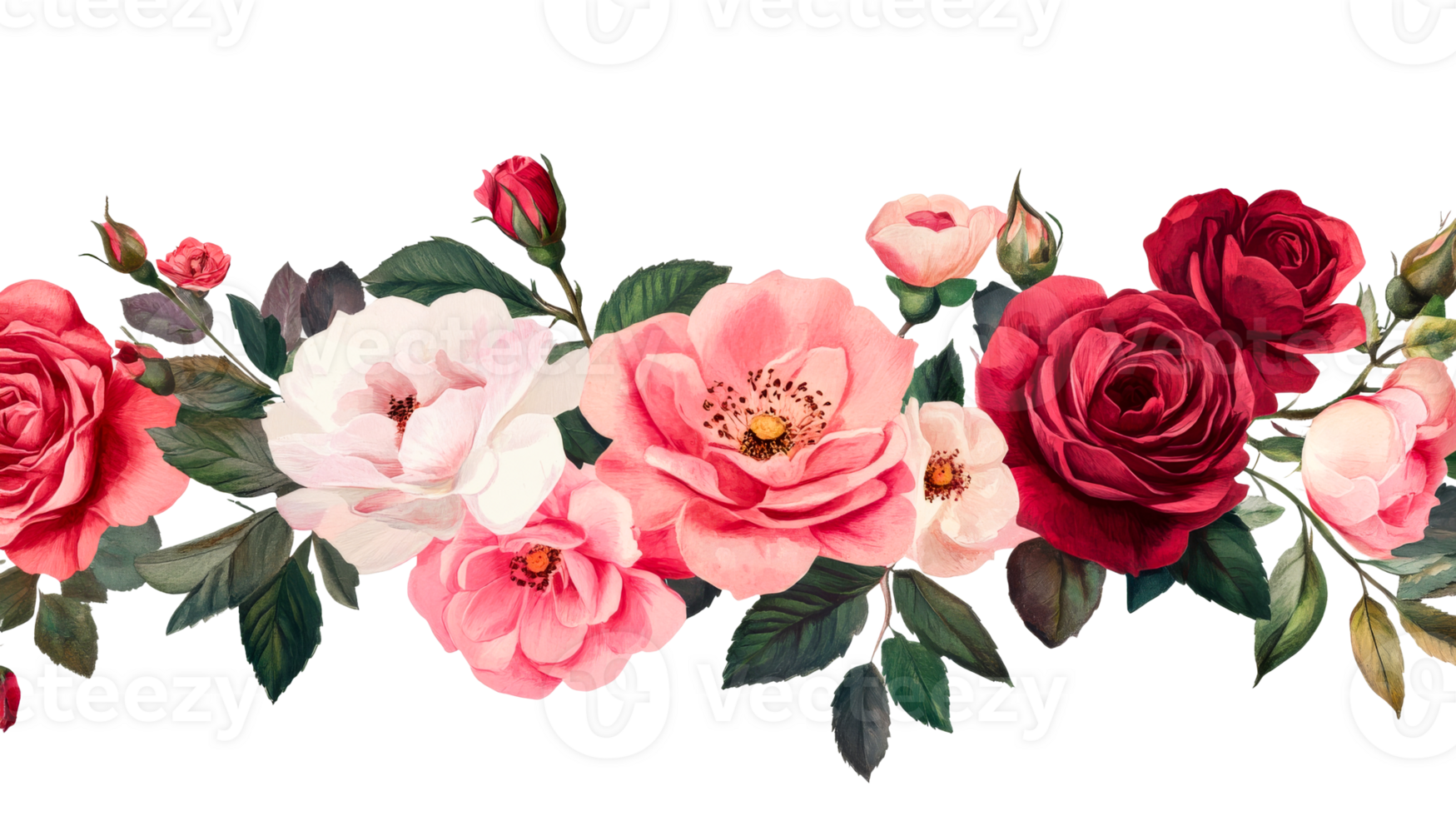 Rose floral border, cut out transparent png