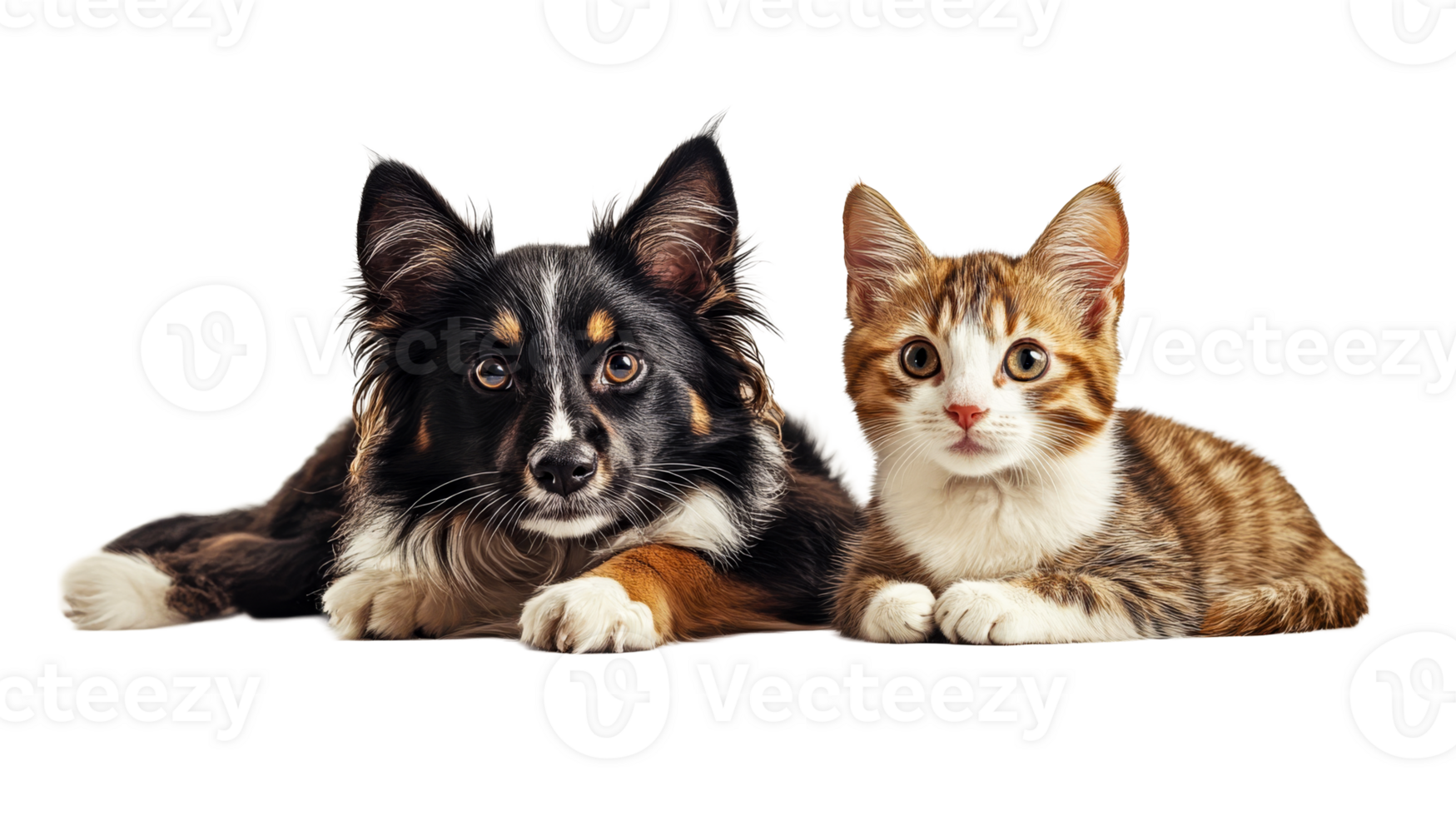 Dog, Cat Together Lying Down, cut out transparent png