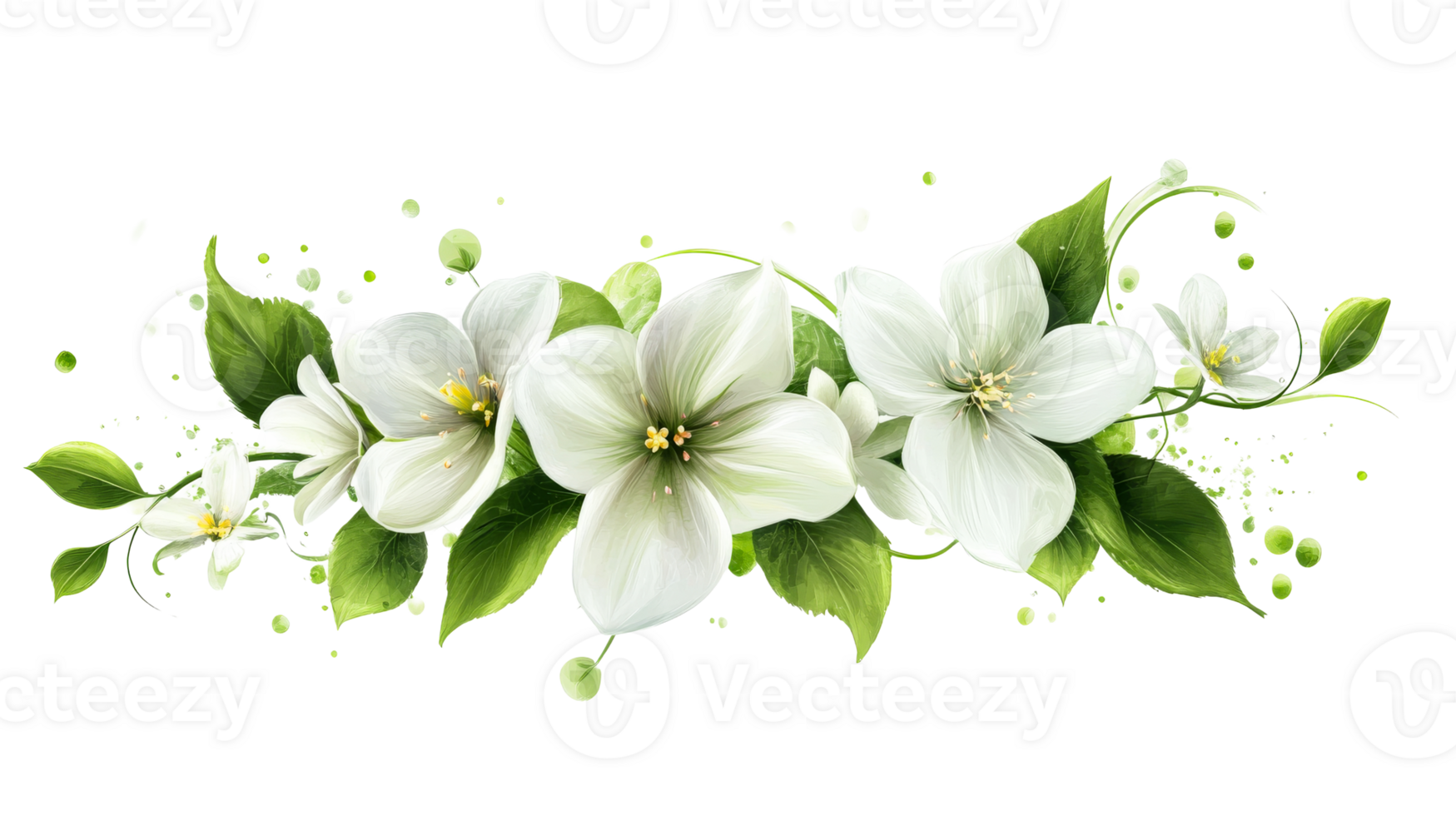 White blossoms with foliage, cut out transparent png