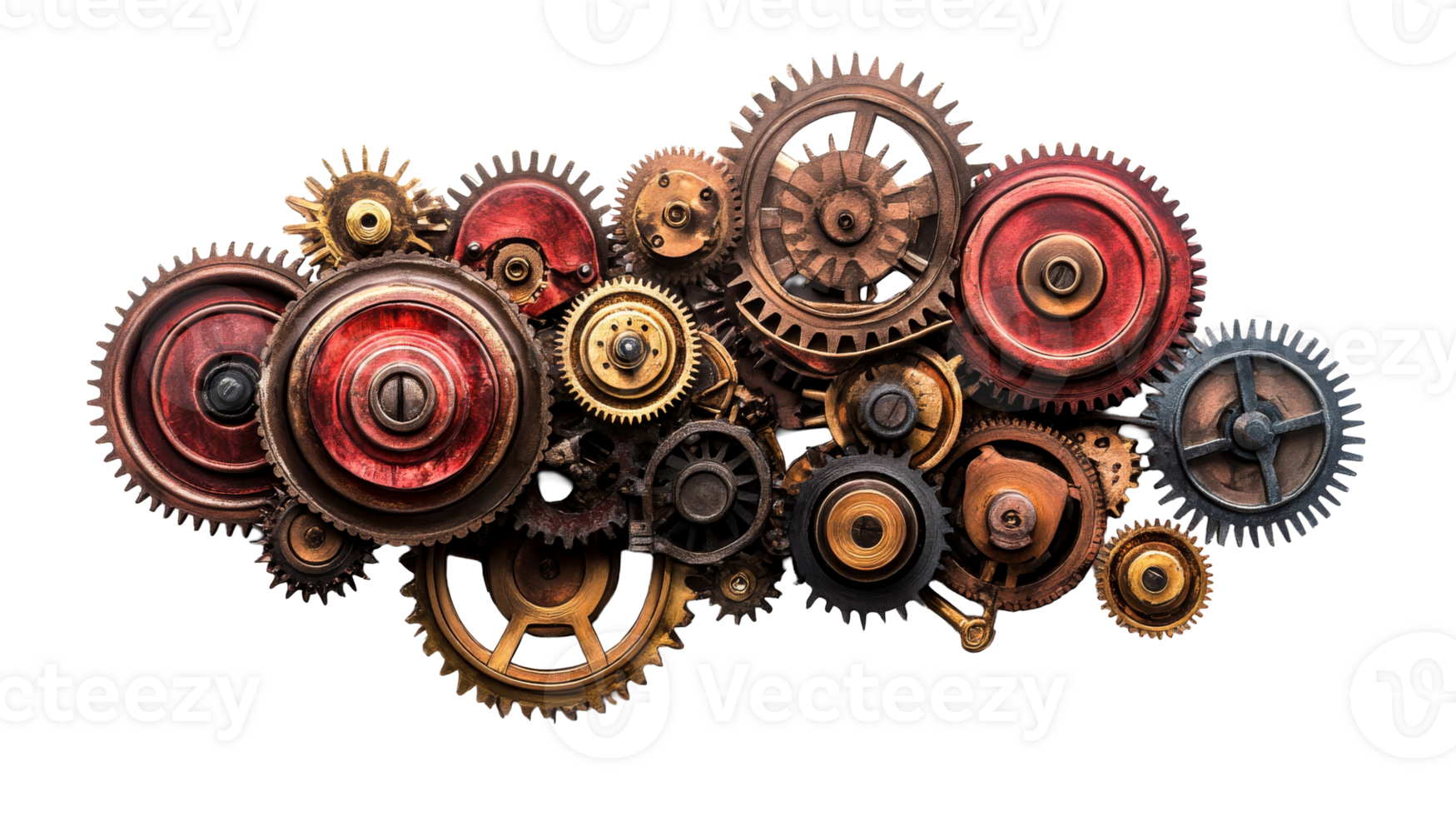 Interlocking mechanical cogs, gears collection, cut out transparent png