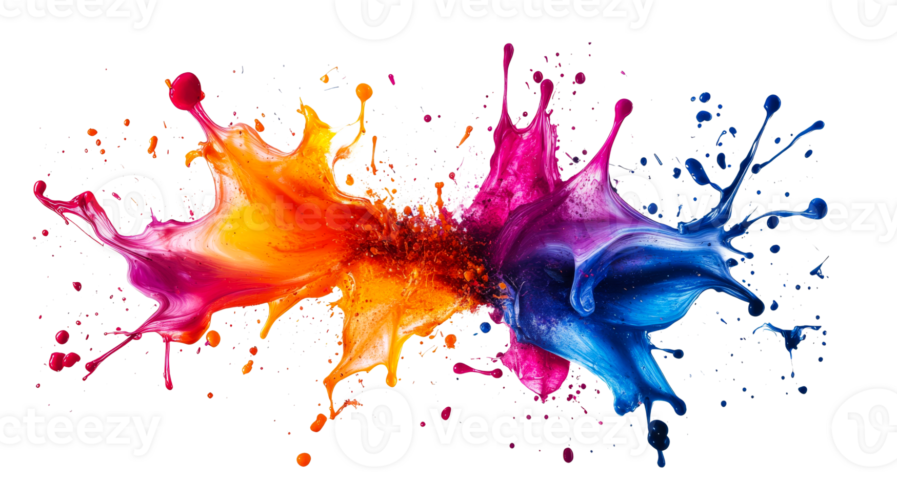 Colorful Paint Splashes on Black, cut out transparent png