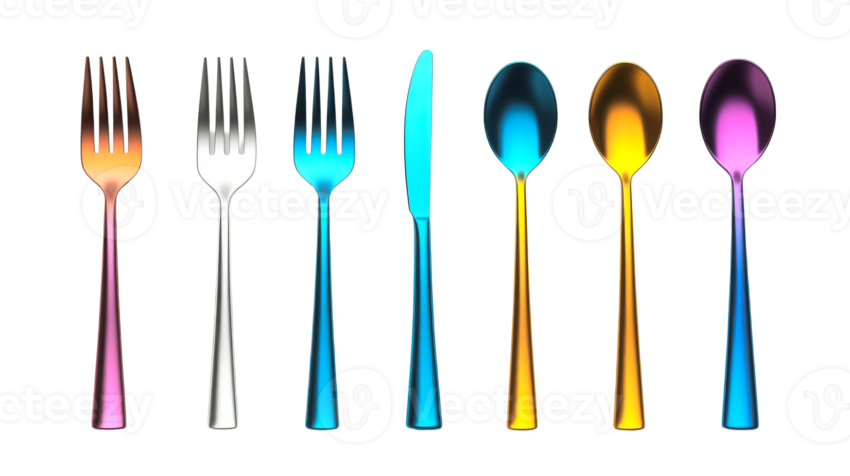 Rainbow Flatware Set on Black, cut out transparent png