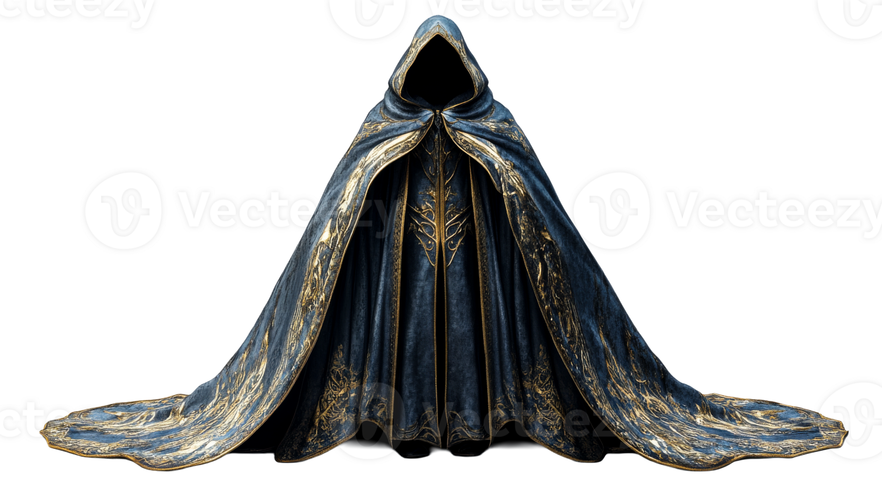 Elegant hooded mantle, ornate edging, cut out transparent png