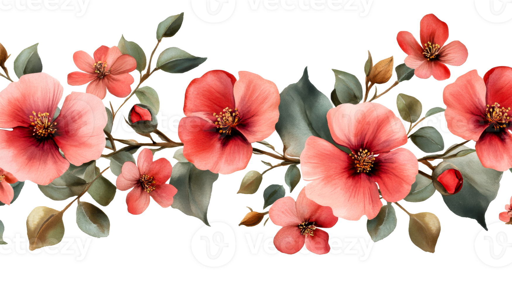 Floral Watercolor Pattern Red Blossom, cut out transparent png
