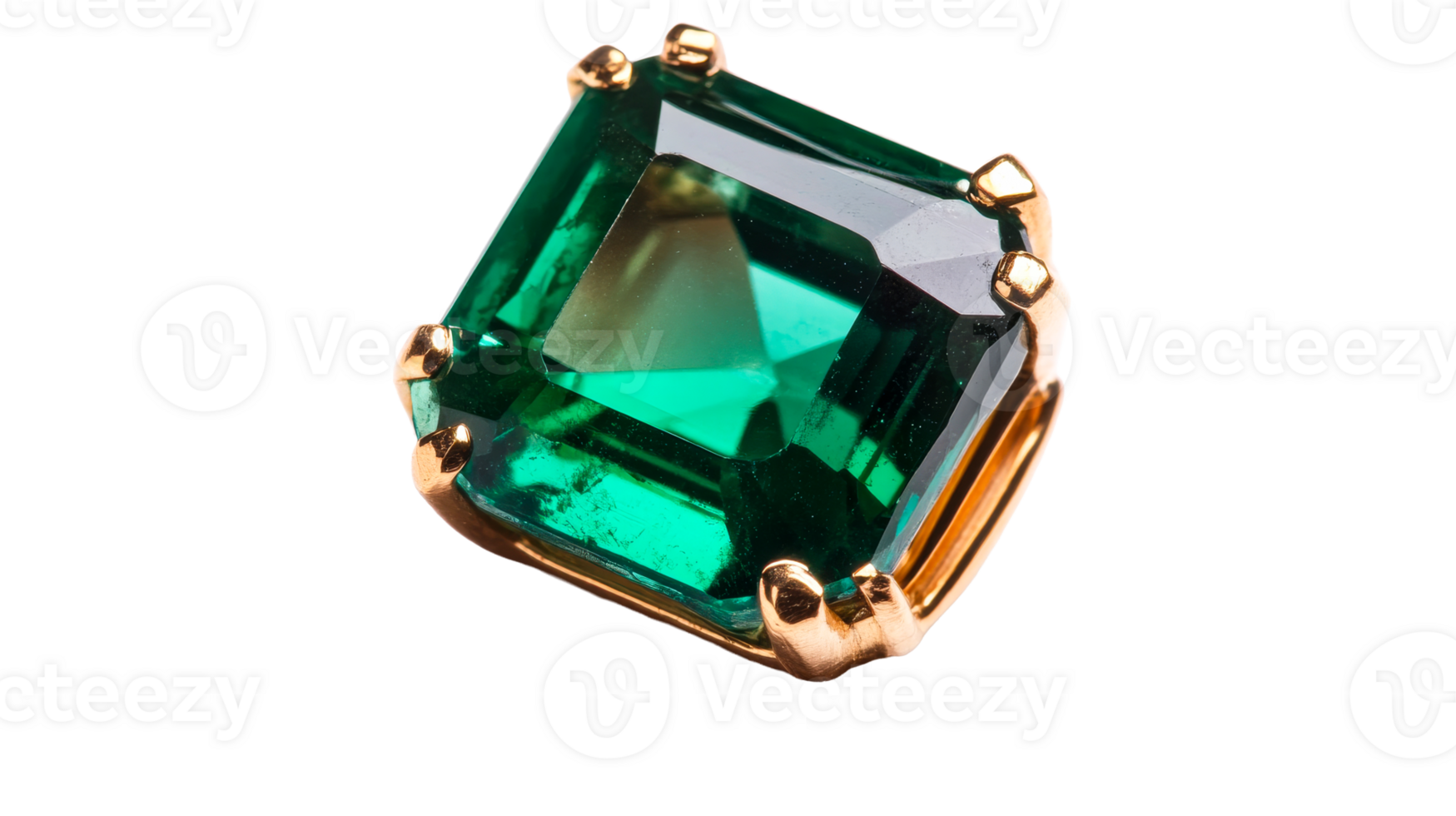 Emerald gemstone in golden setting, cut out transparent png