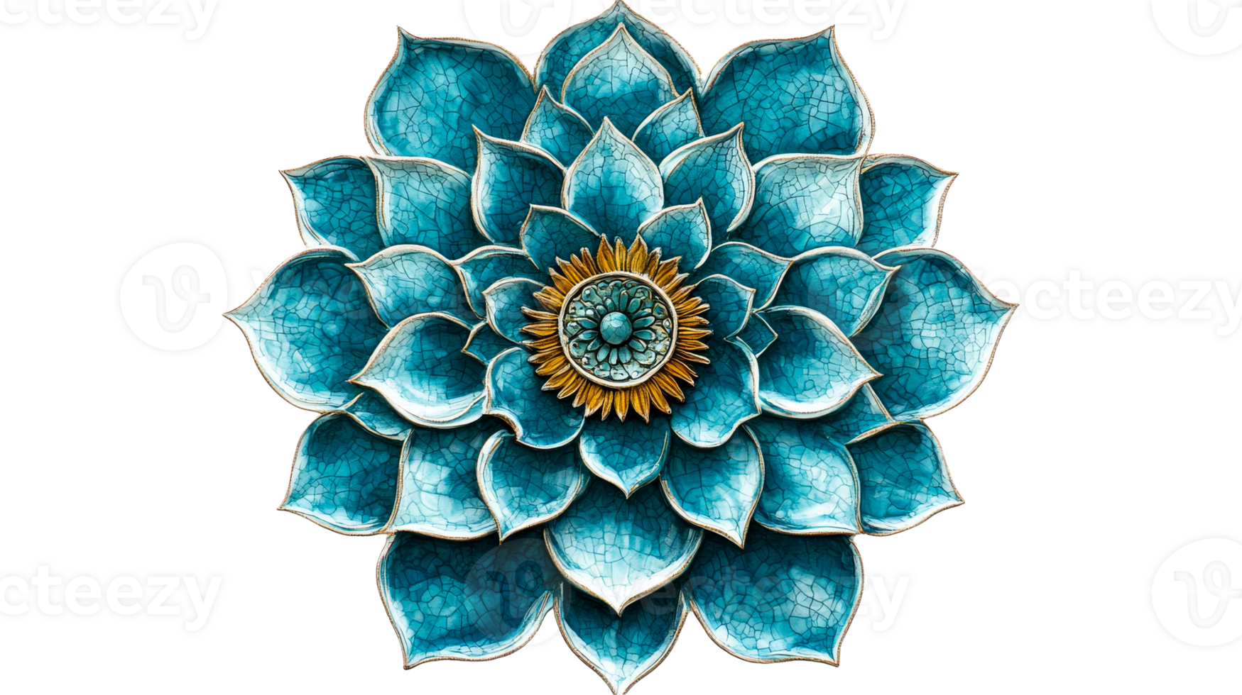 Turquoise petal blossom on black, cut out transparent png