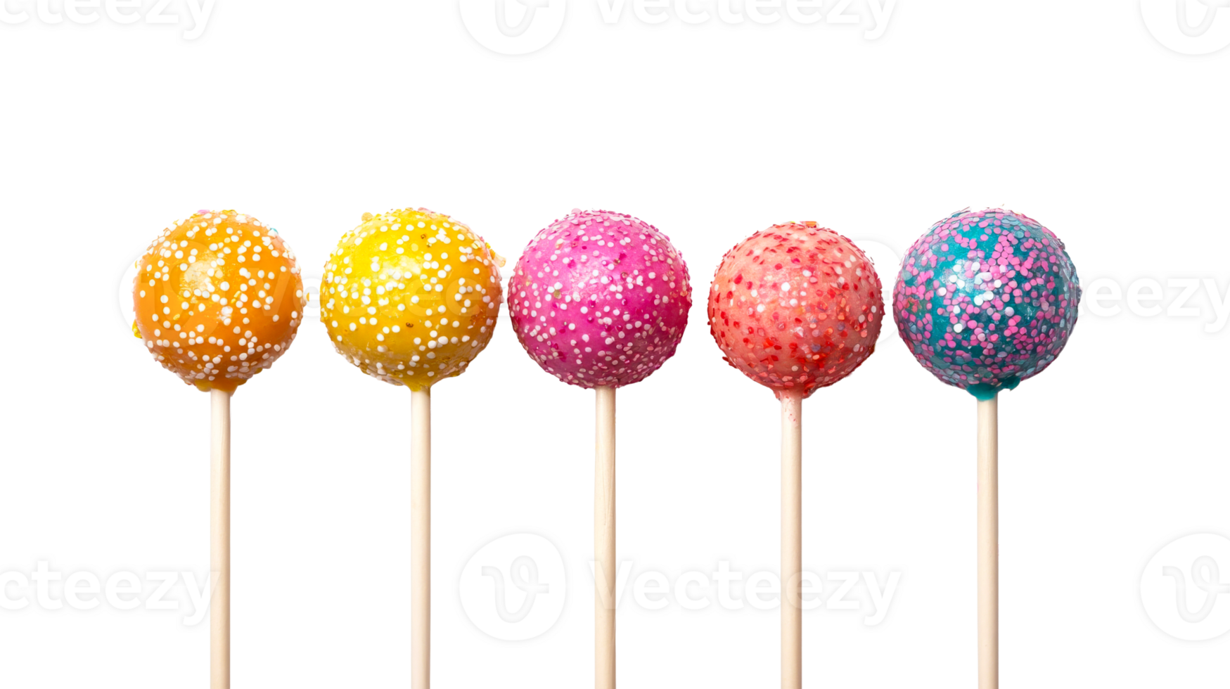 Colored cake pops isolated on black, cut out transparent png
