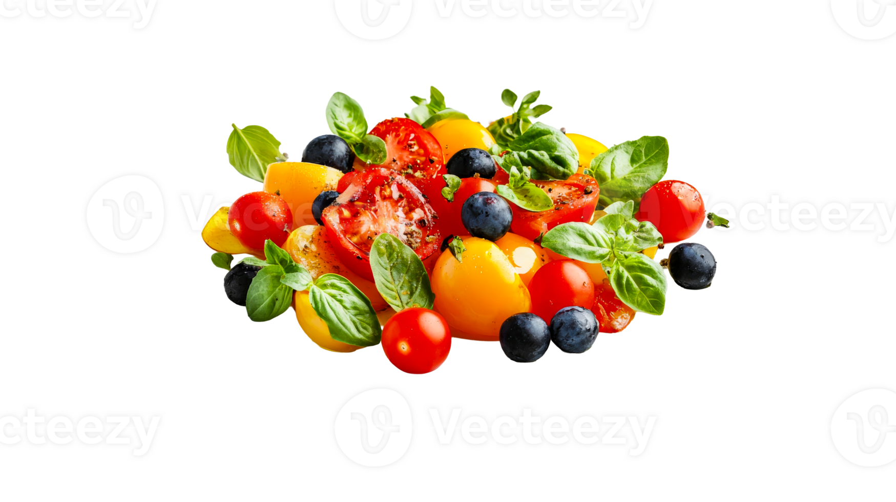 Colorful Tomato, Blueberry, Basil, isolated, cut out transparent png
