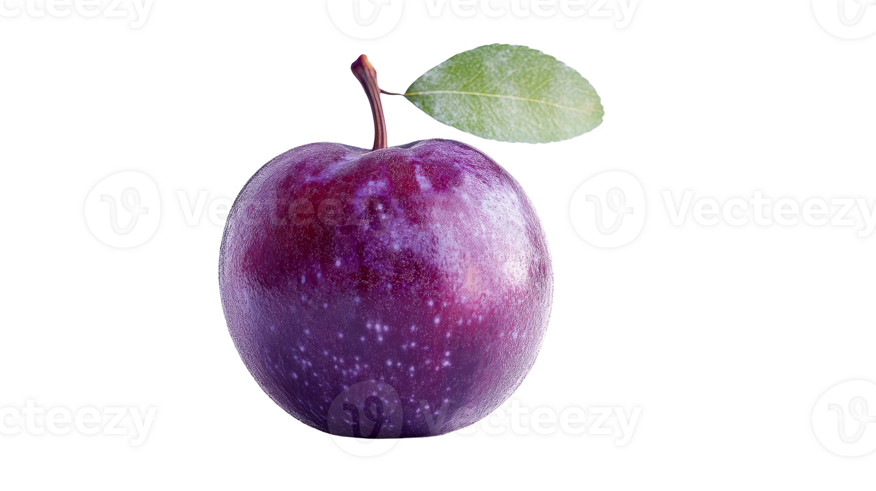 Fresh purple plum with leaf, cut out transparent png